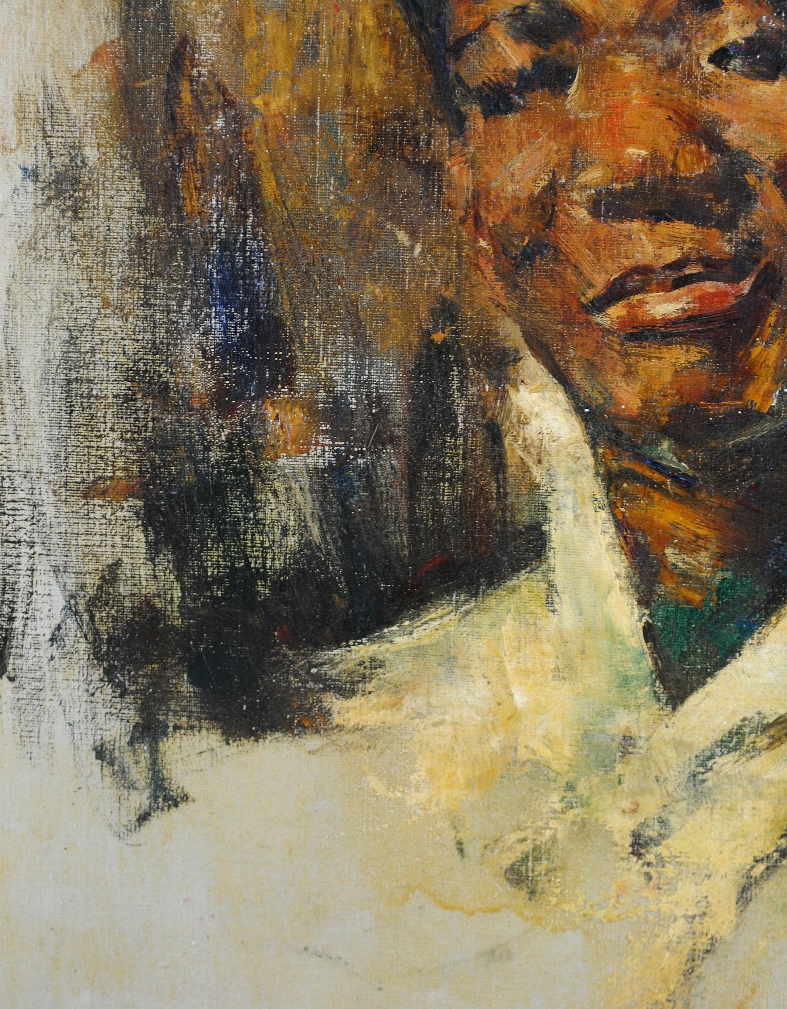 Portrait of an African Man - Early 20th Century French Impressionist Painting For Sale 8