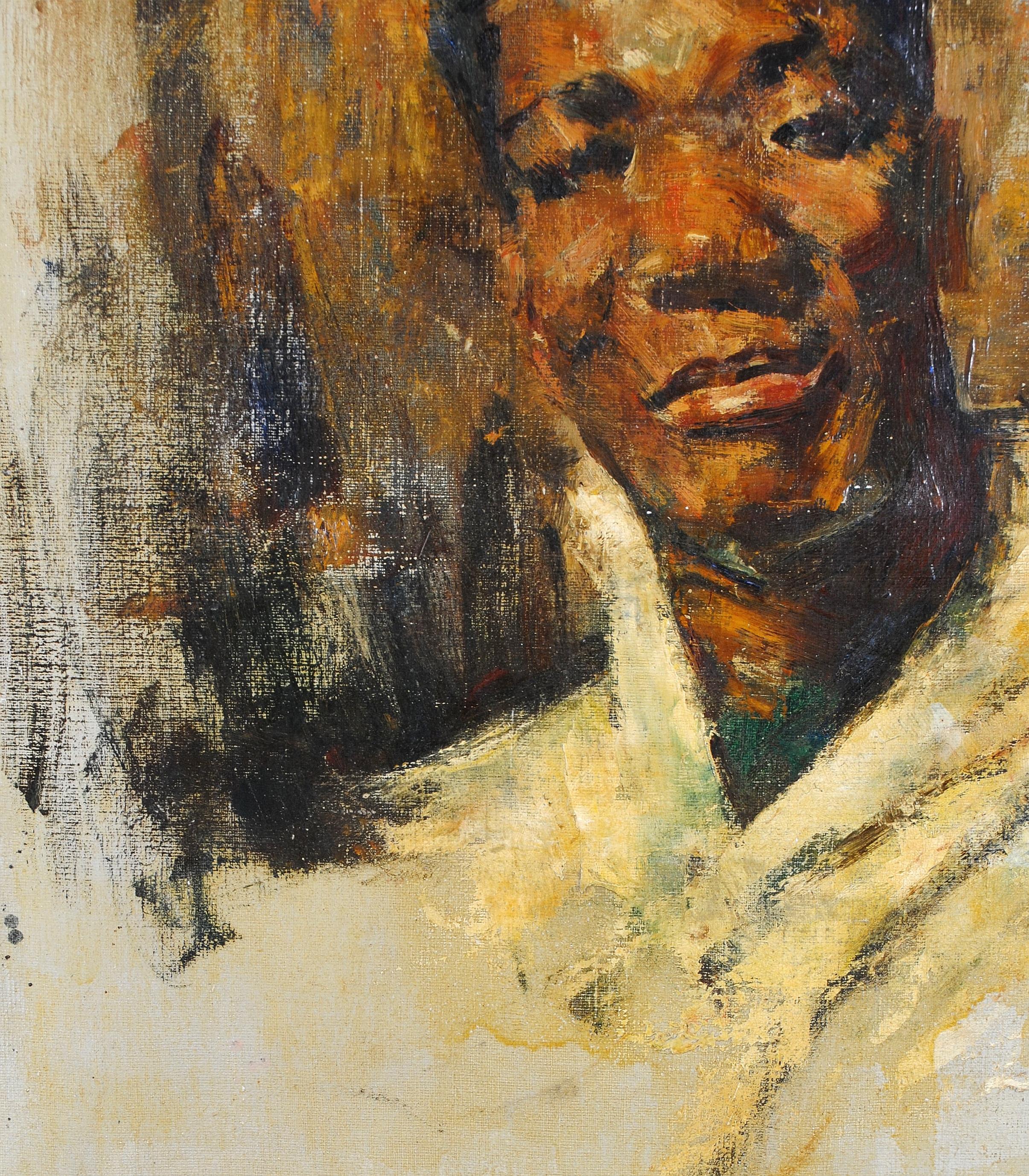 Portrait of an African Man - Early 20th Century French Impressionist Painting For Sale 9
