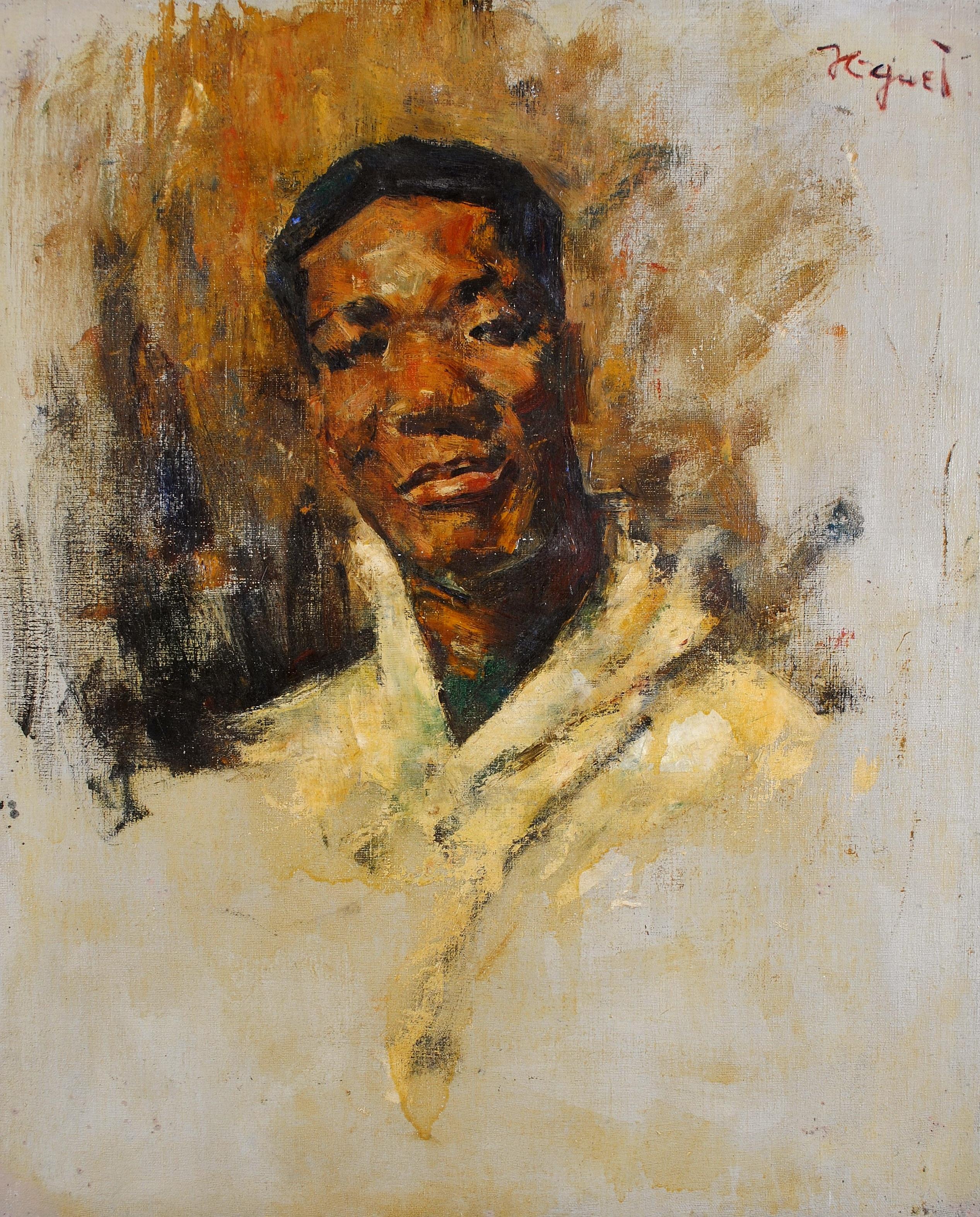 Portrait of an African Man - Early 20th Century French Impressionist Painting - Brown Portrait Painting by Early 20th Century French School