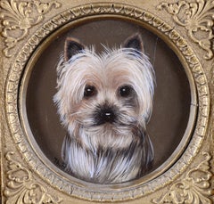 Portrait of a Terrier - Fine Antique French Dog Oil on Panel Painting