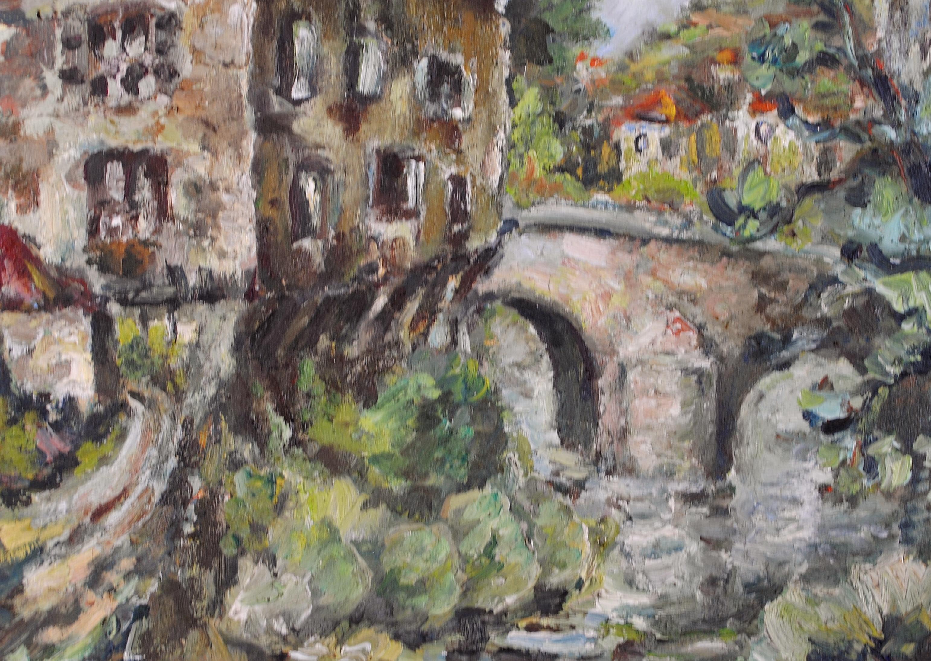 Paisaje fluvial - Pintura al óleo antigua expresionista francesa de principios del siglo XX en venta 1