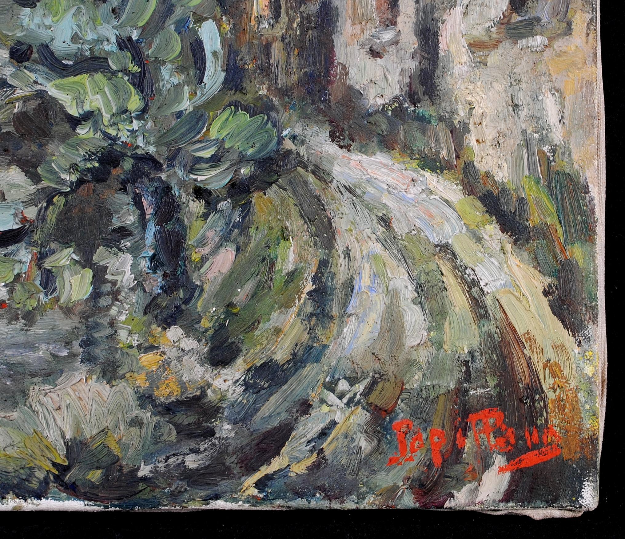 Paisaje fluvial - Pintura al óleo antigua expresionista francesa de principios del siglo XX en venta 2