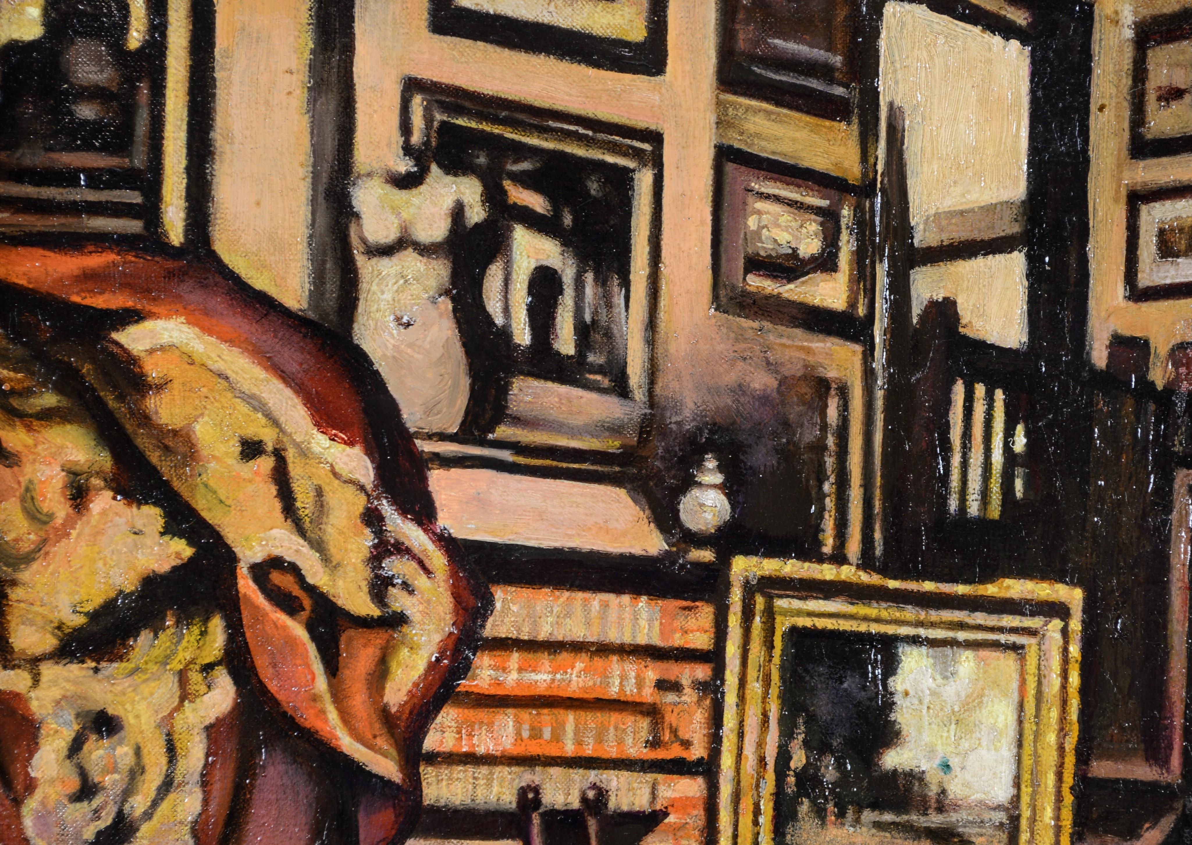 Studio Interior - Early 20th Century Antique French Post Impressionist Painting For Sale 1