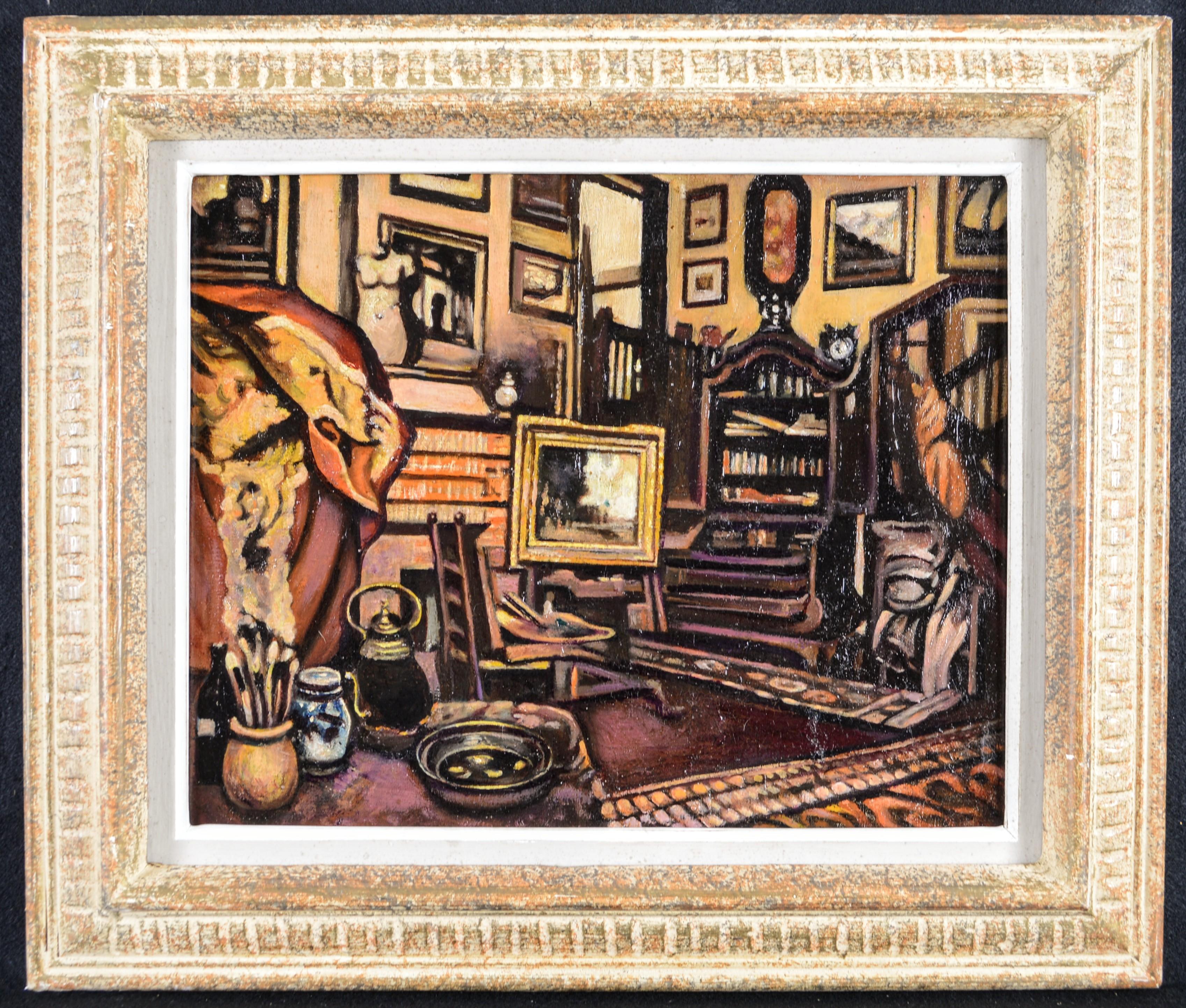 Early 20th Century French School Interior Painting - Studio Interior - Early 20th Century Antique French Post Impressionist Painting