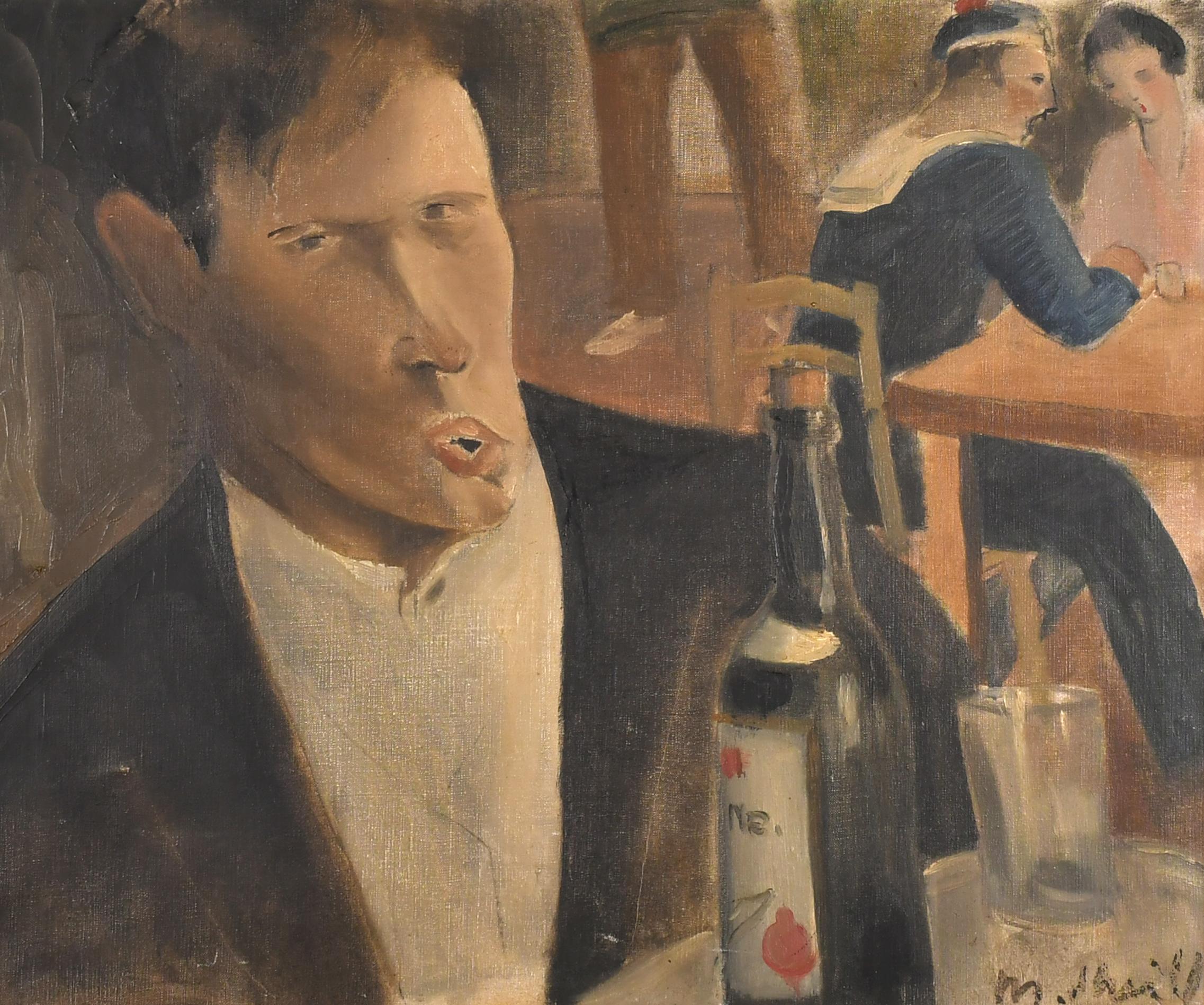 Le buveur - Peinture à l'huile post-impressionniste française du début du 20e siècle - Painting de Early 20th Century French School