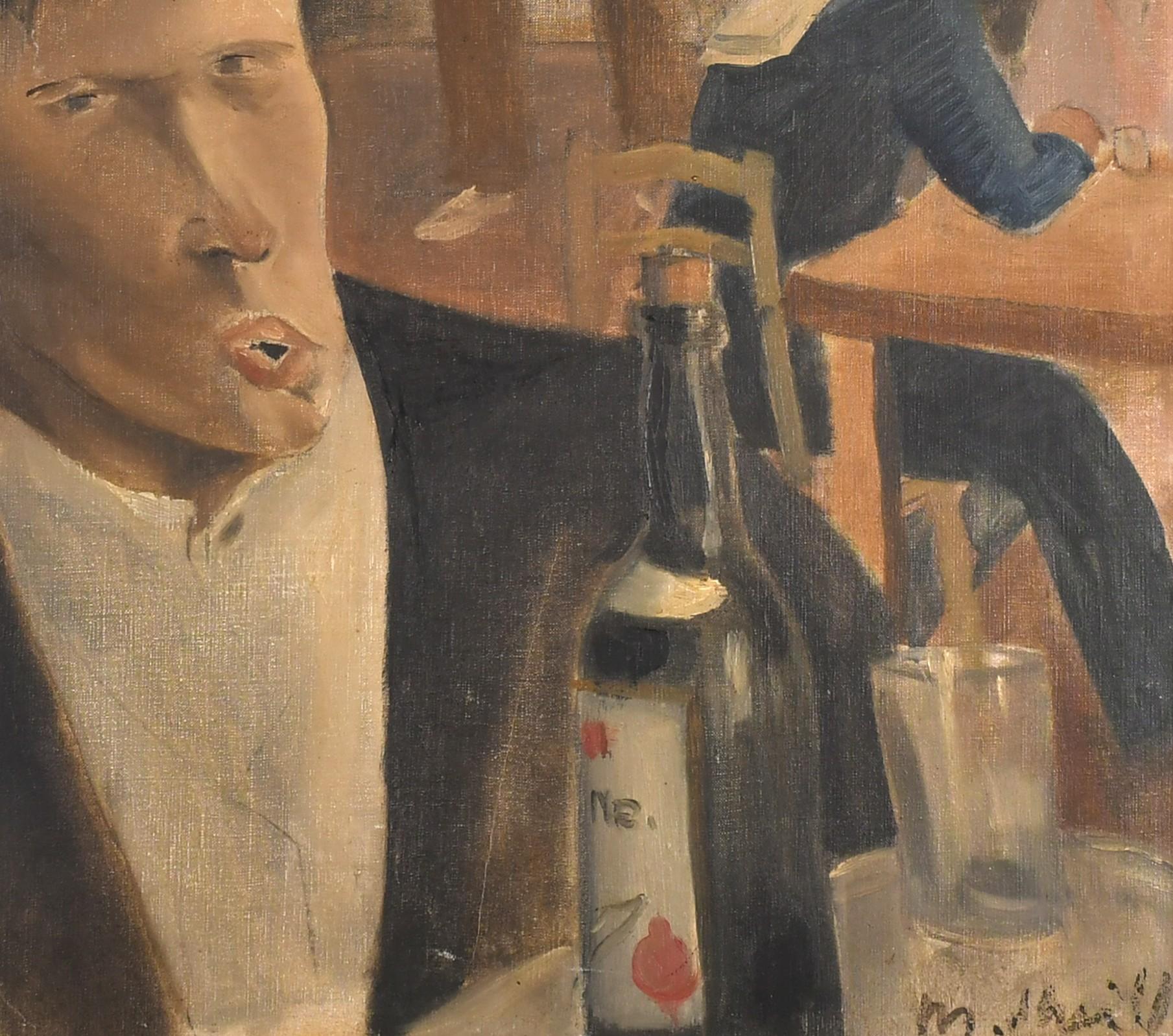 Le buveur - Peinture à l'huile post-impressionniste française du début du 20e siècle - Marron Figurative Painting par Early 20th Century French School