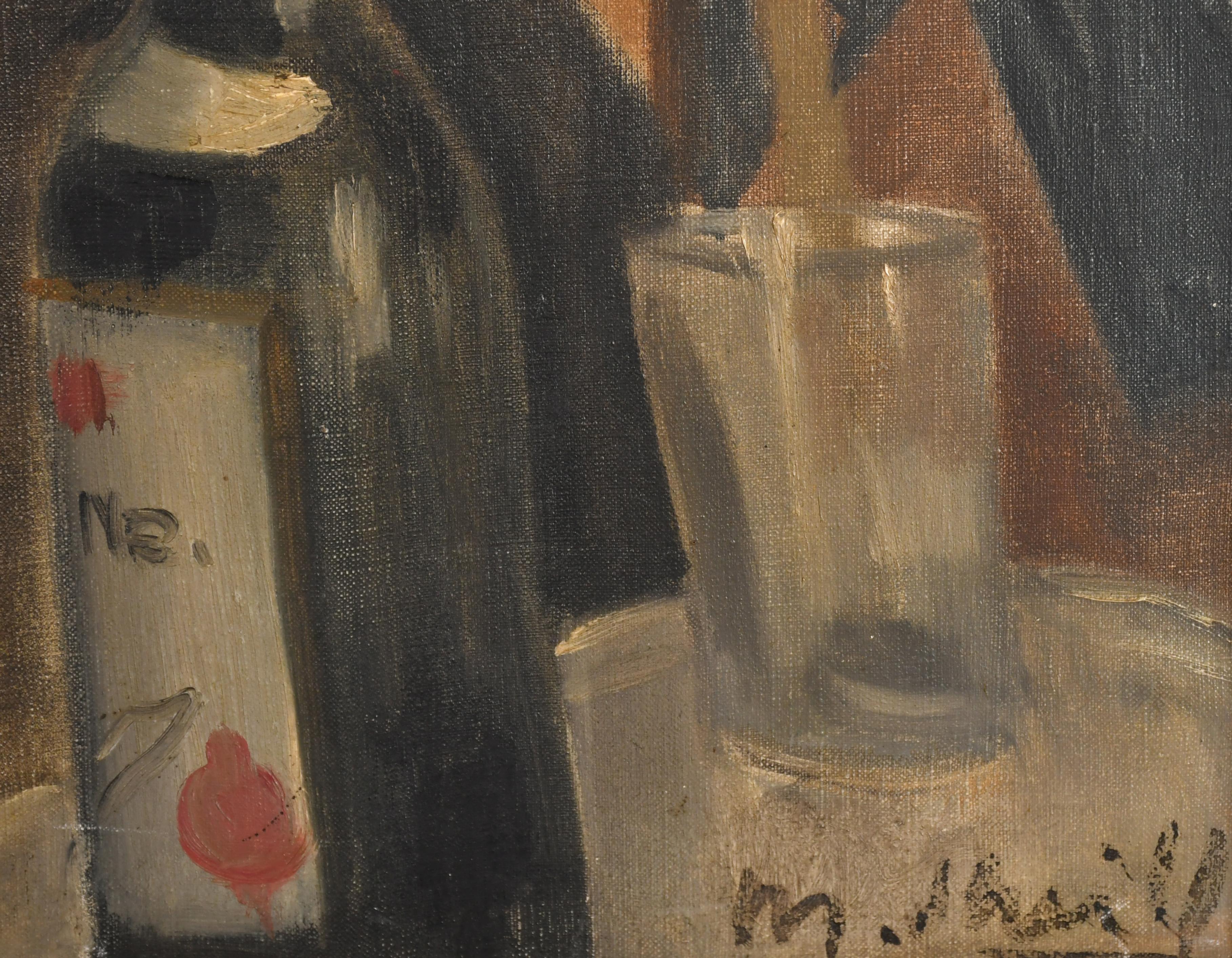 * Pas de droits d'importation aux Etats-Unis pour cet article.

Superbe huile sur toile post-impressionniste française des années 1930 représentant un buveur dans un bar animé.

Œuvre de très grande qualité, signée indistinctement en bas à