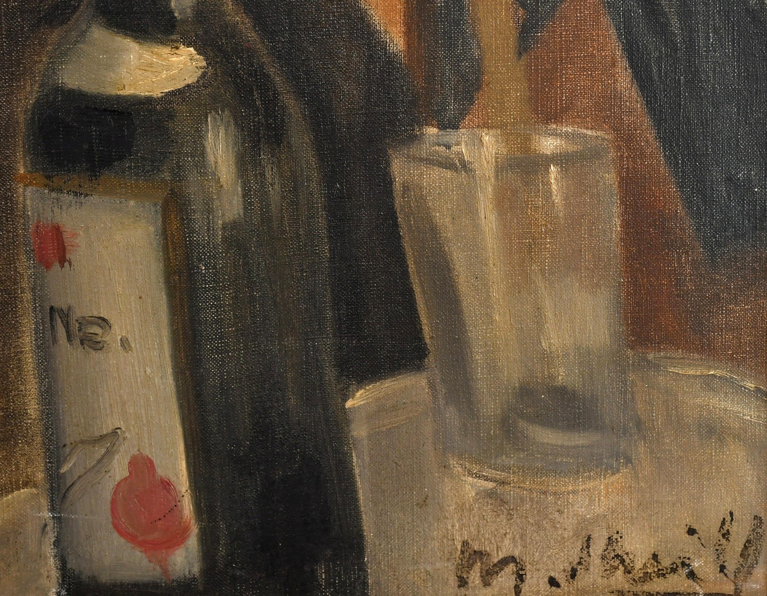 Il bevitore - Pittura ad olio francese post impressionista di Parigi dei primi del Novecento in vendita 1