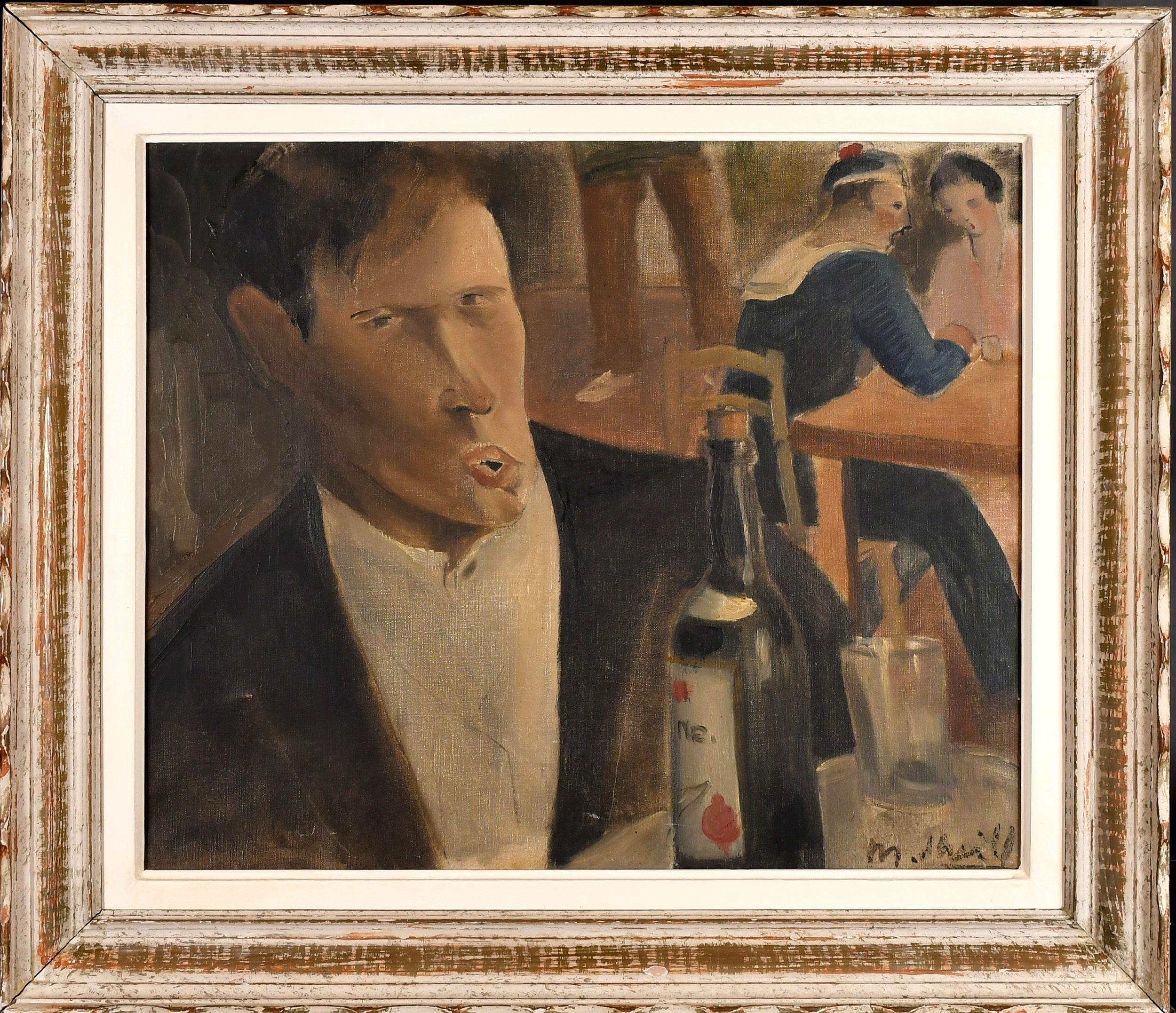 El bebedor - Pintura al óleo francesa post-impresionista parisina de principios del siglo XX