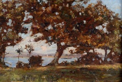 Paysage de rivière boisée - Peinture à l'huile impressionniste française du début du 20e siècle