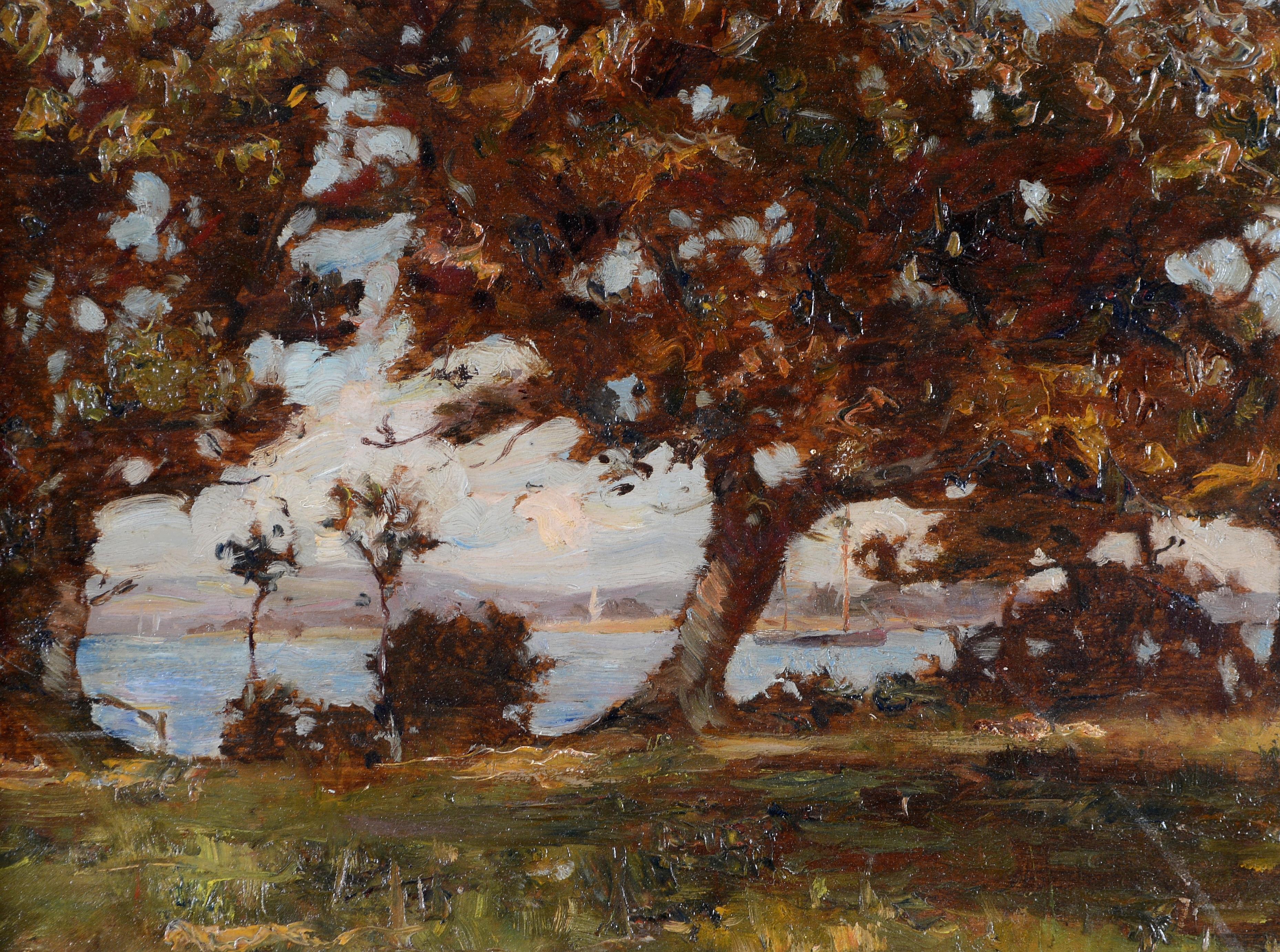 Bewaldete Flusslandschaft - Frühes 20. Jahrhundert Französischer Impressionist Ölgemälde (Impressionismus), Painting, von Early 20th Century French School