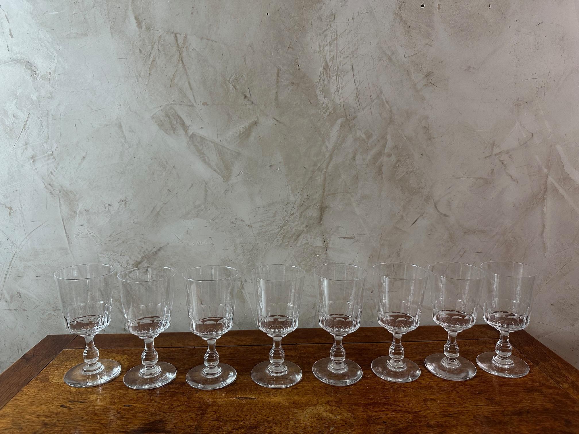 Juego francés de 8 copas de cristal para vino de principios del siglo XX, 1900 en Bueno Estado en LEGNY, FR