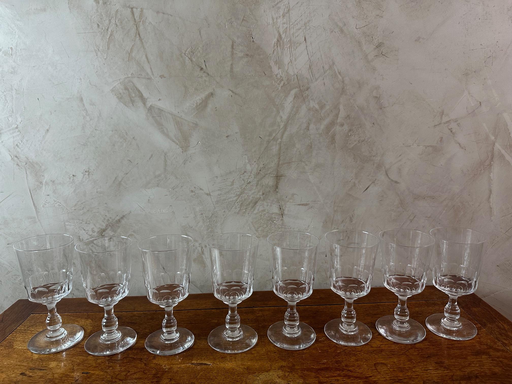 Juego francés de 8 copas de cristal para vino de principios del siglo XX, 1900 Cristal