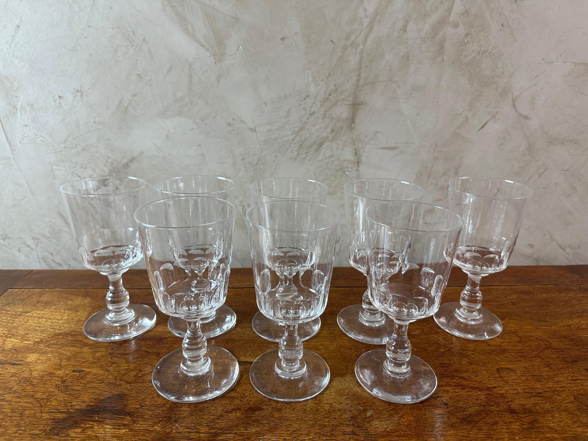 Juego francés de 8 copas de cristal para vino de principios del siglo XX, 1900 1