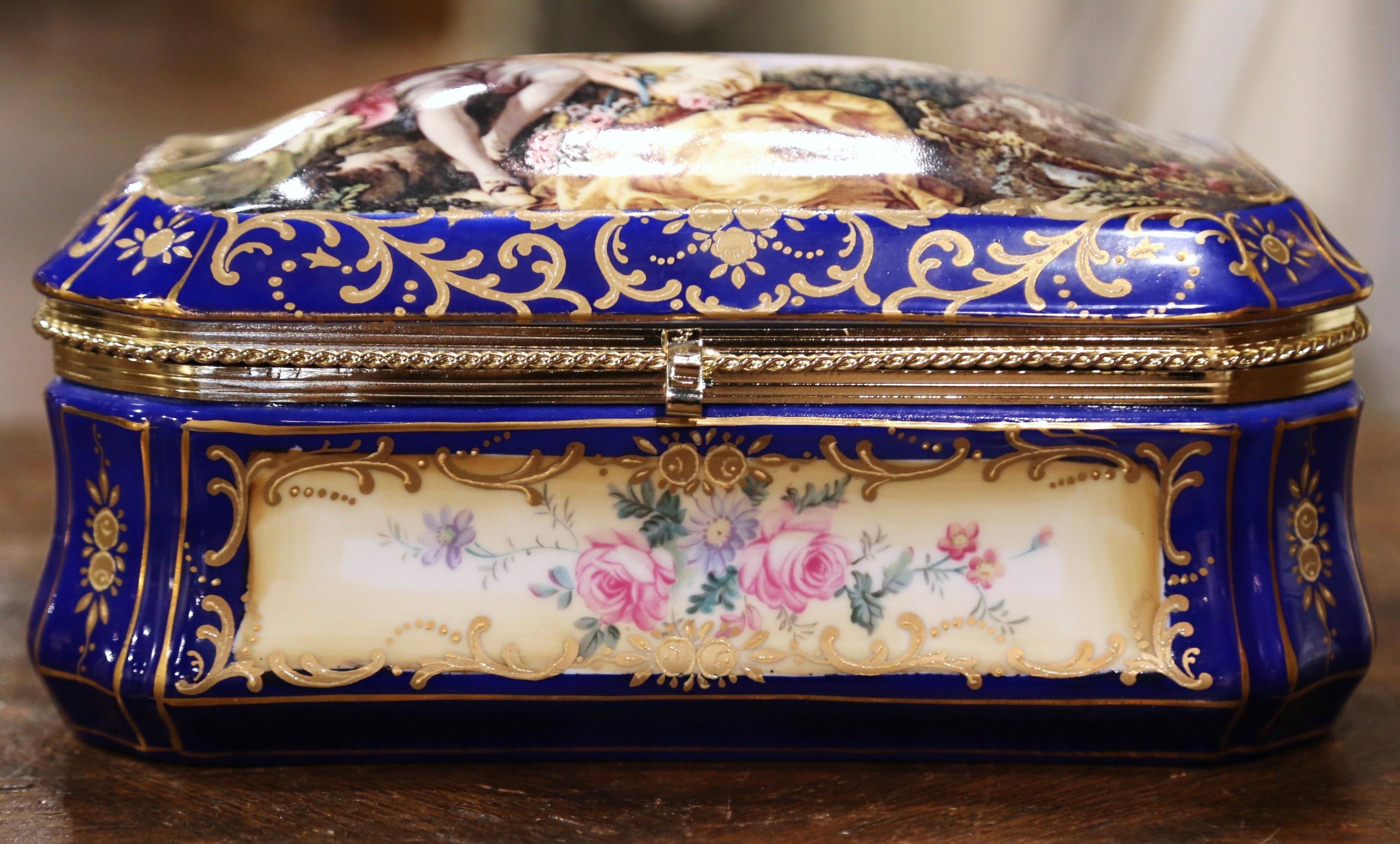 Napoleon III Early 20th Century French Sèvres Painted Porcelain and Gilt Brass Jewelry Box