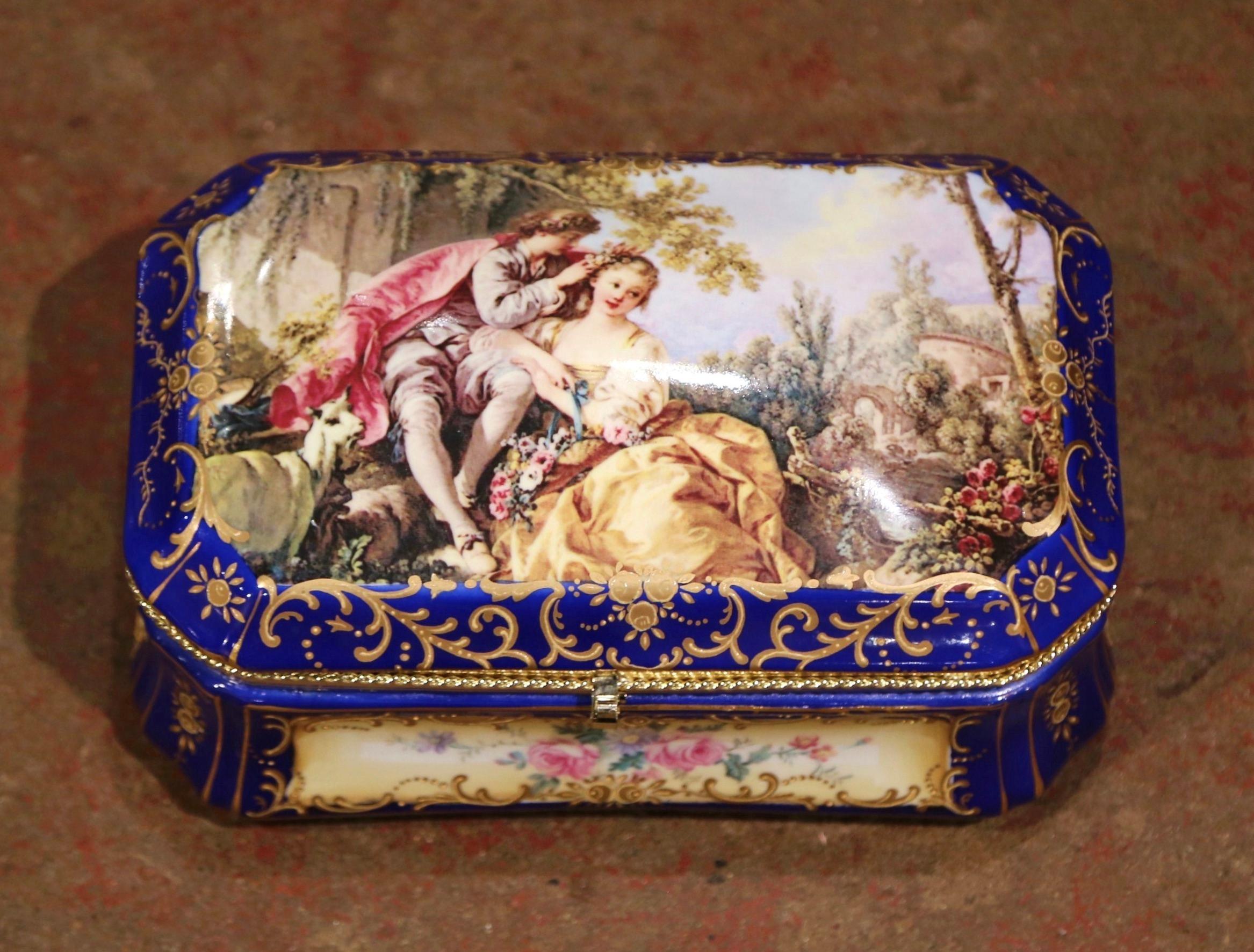 Early 20th Century French Sèvres Painted Porcelain and Gilt Brass Jewelry Box 1