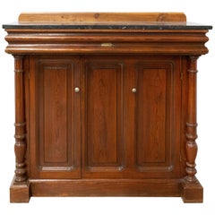 Early 20th Century French Shop Counter Pitch Pine Marble-Top Meuble De Metier