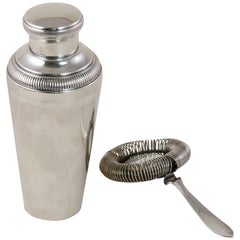 Early 20th Century French Silver Plate Cocktail Shaker with Original Strainer