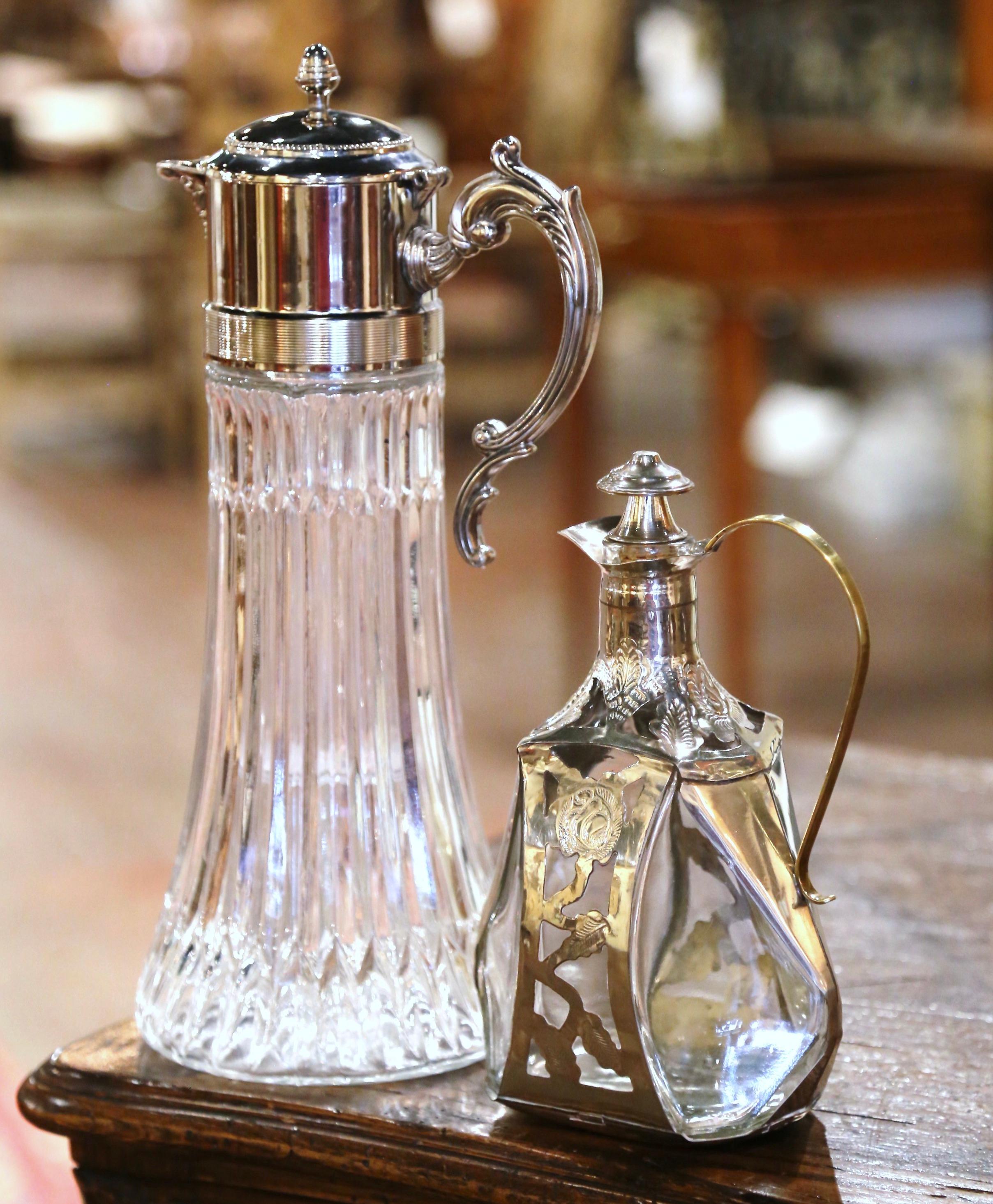 Early 20th Century French Silver Plated Crystal Claret Pitcher and Decanter Set For Sale 1