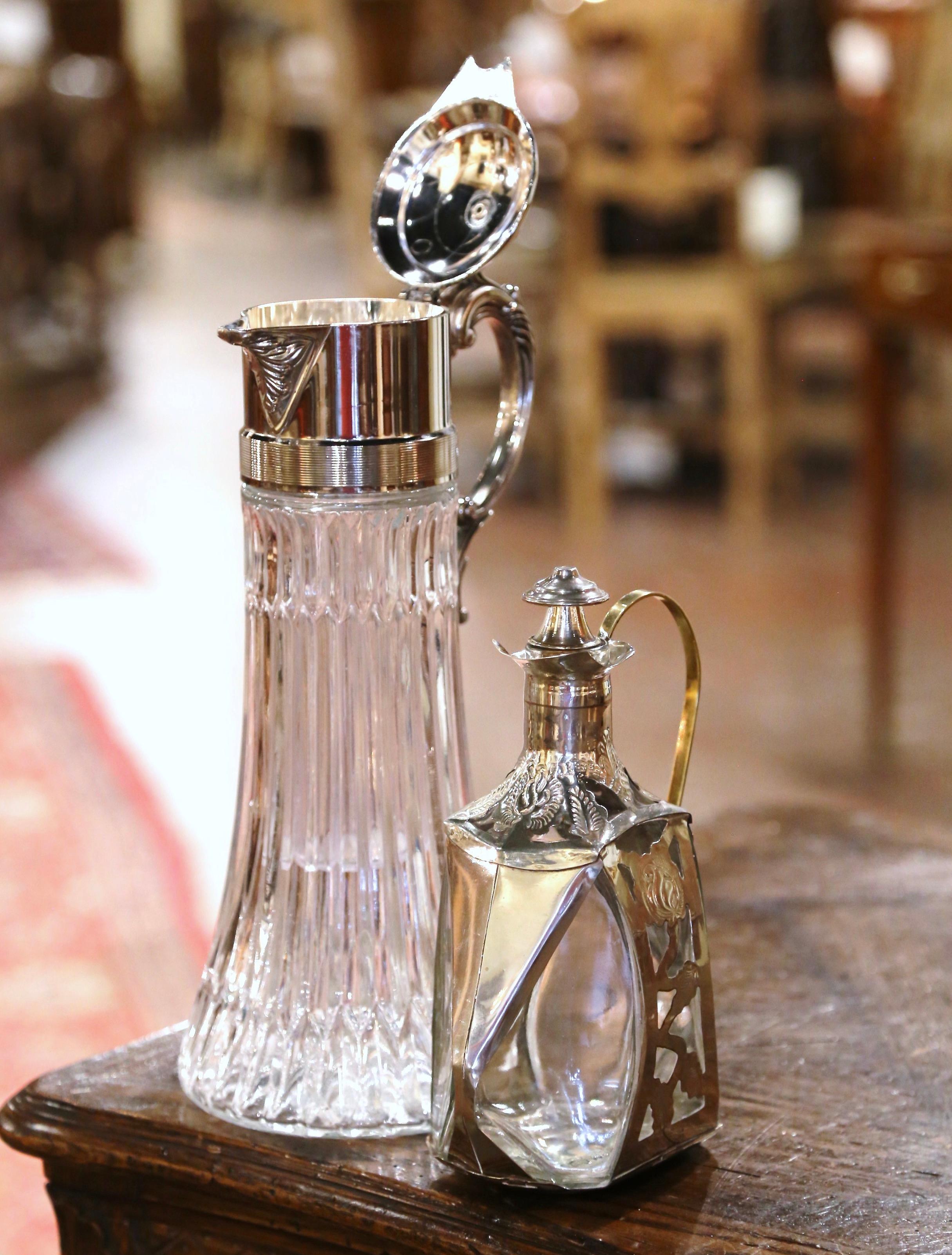 Early 20th Century French Silver Plated Crystal Claret Pitcher and Decanter Set For Sale 4