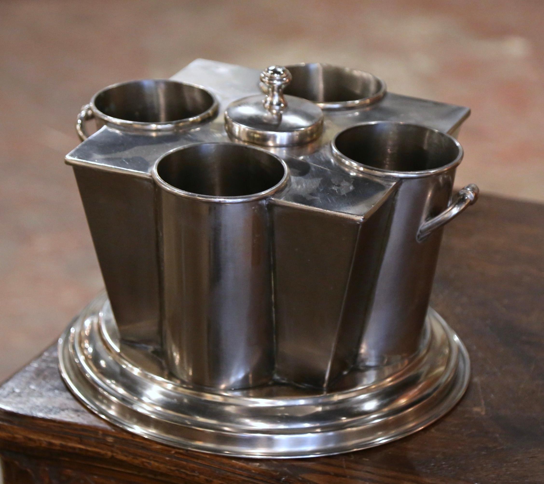 Early 20th Century French Silver Plated Four-Bottle Wine Cooler Rafraichissoir In Excellent Condition In Dallas, TX