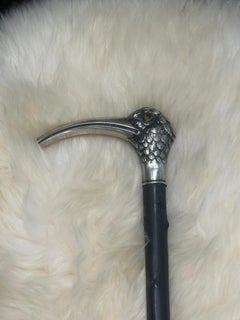 Early 20th century French Silvered Bronze and Ebony Walking Stick, 1900s
