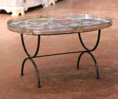 Early 20th Century French Silvered Copper Gallery Oval Iron Coffee Table