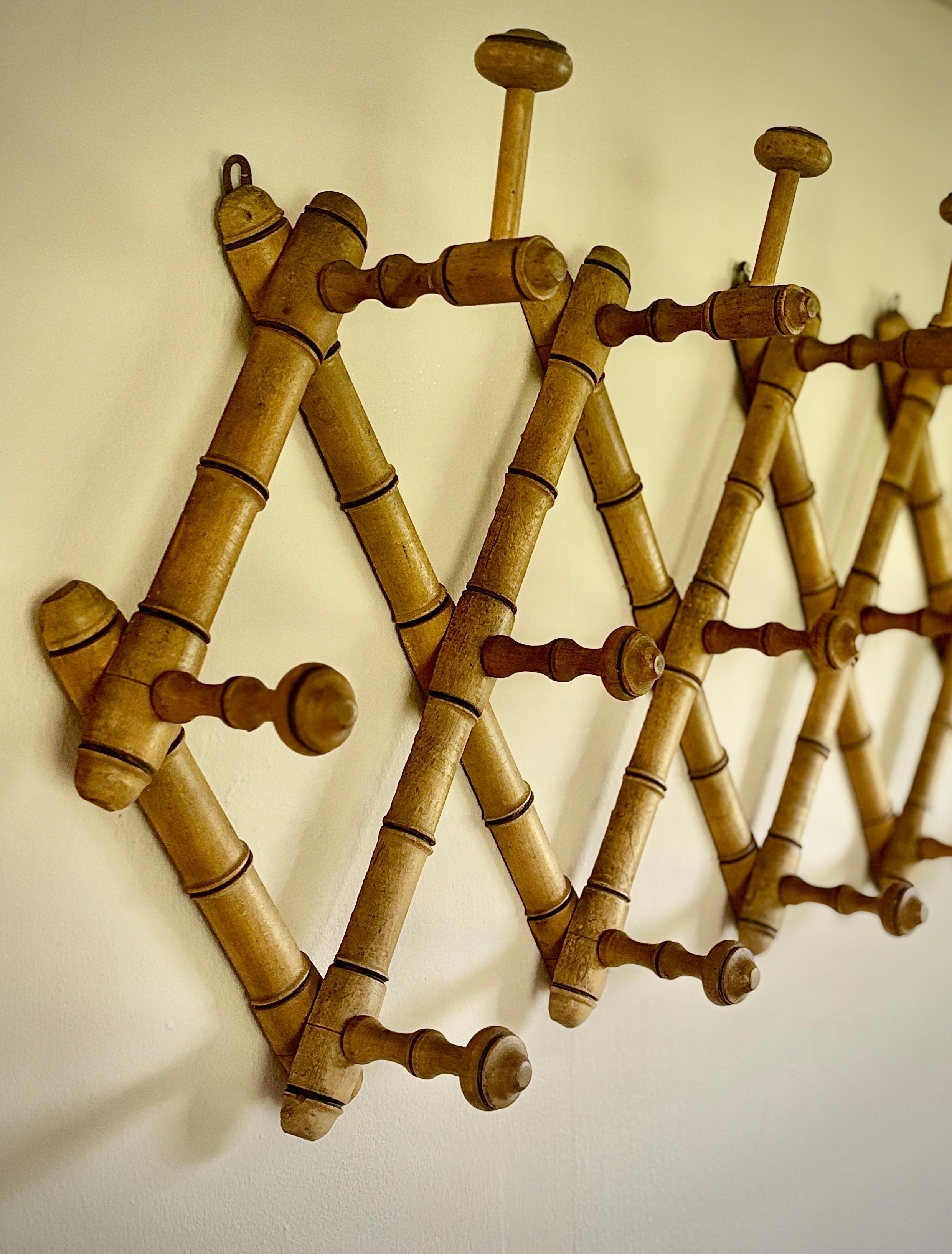 Wood Early 20th Century French Simulated Bamboo Coat & Hat Hooks For Sale