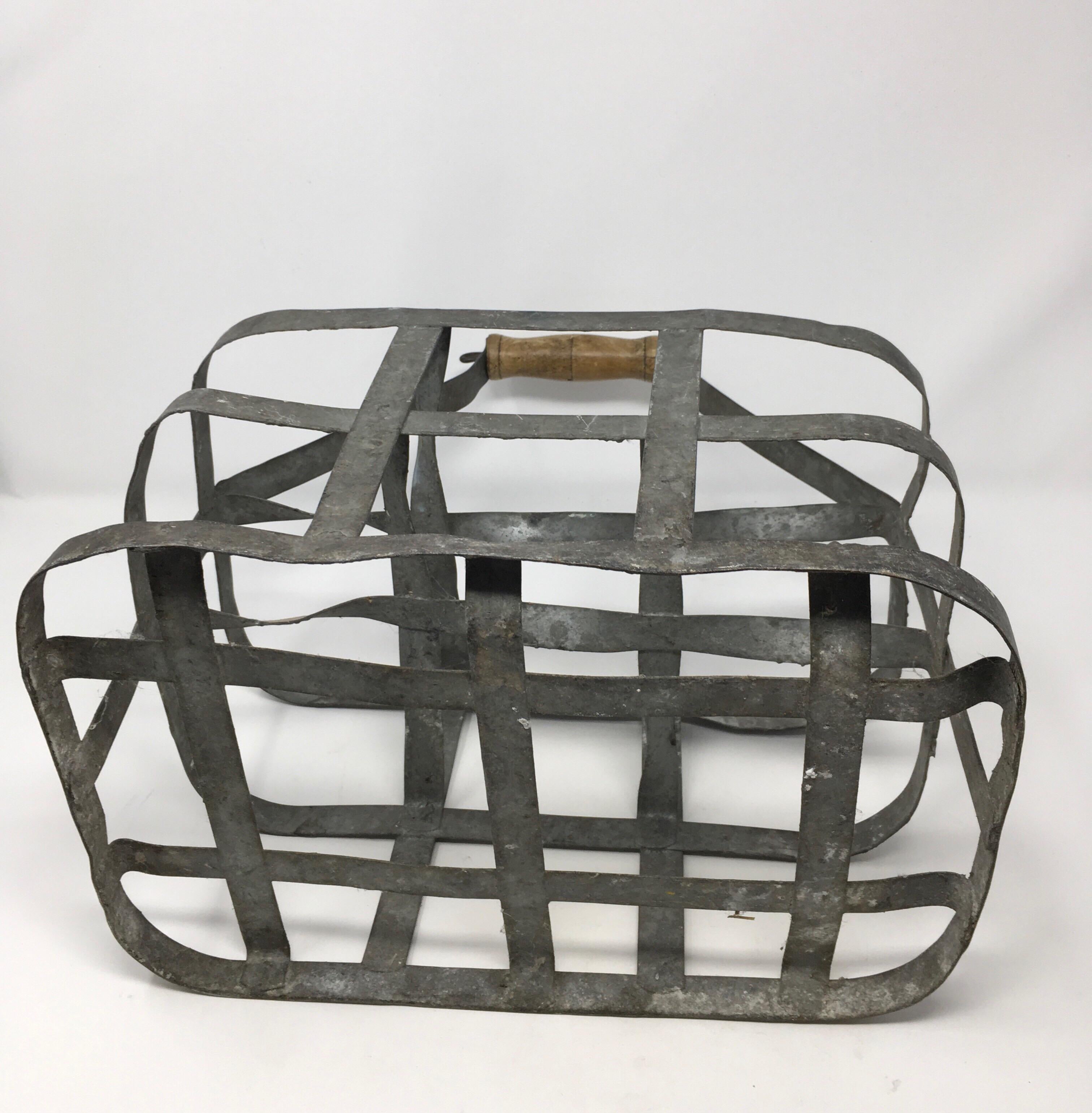 Early 20th Century French Six Bottle Wine Carrier Basket from France 6
