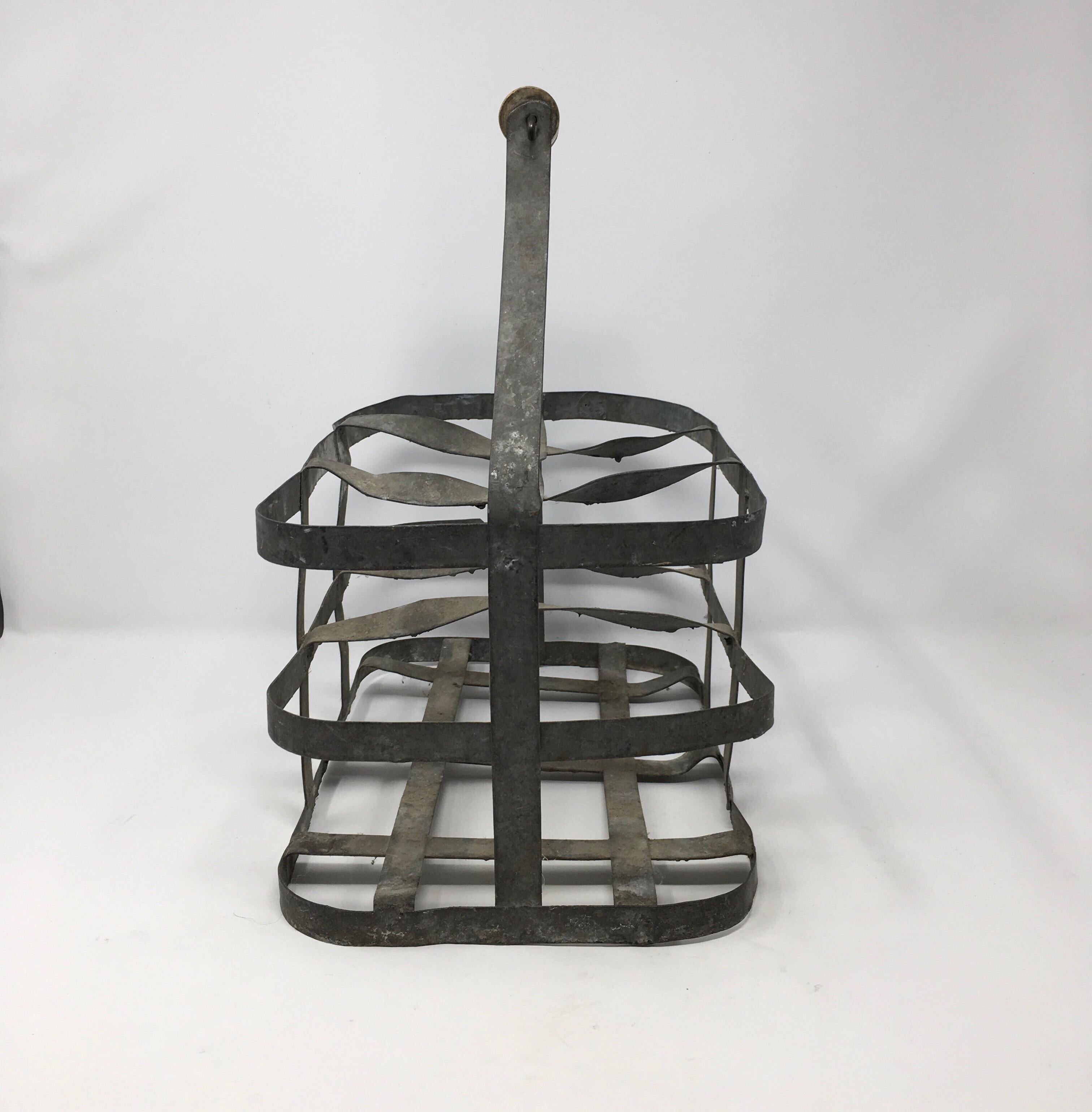 Early 20th Century French Six Bottle Wine Carrier Basket from France In Good Condition In Houston, TX