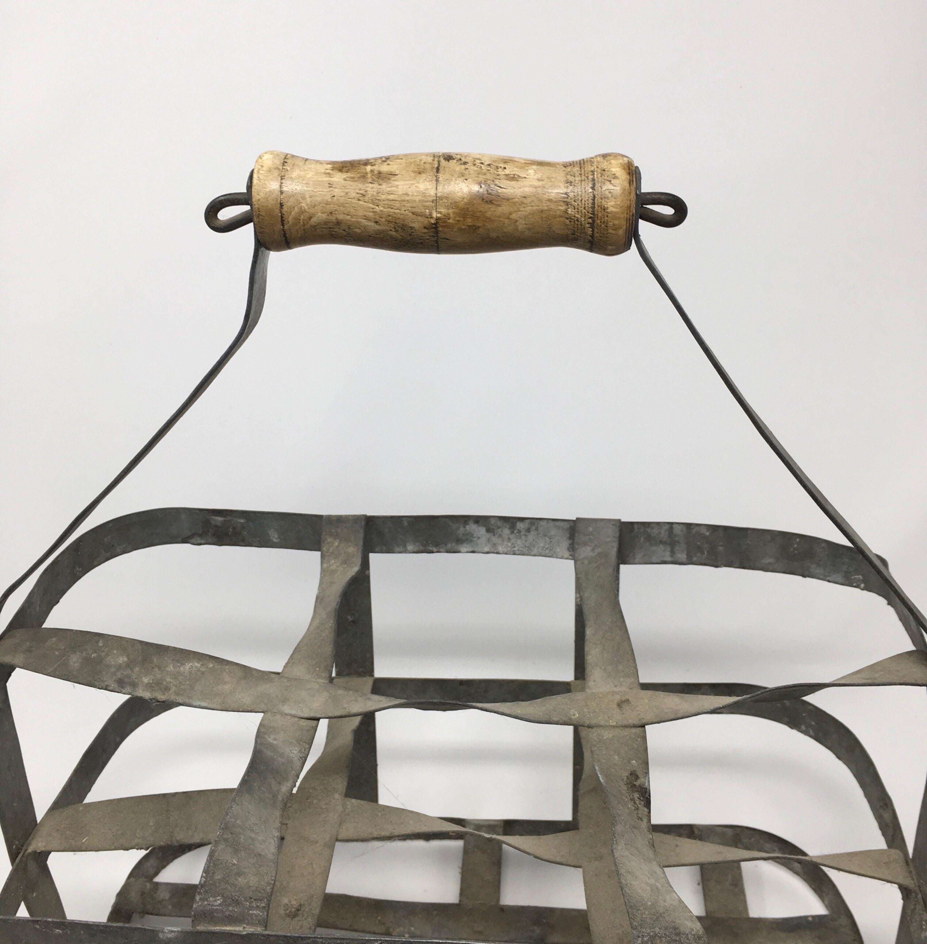 Early 20th Century French Six Bottle Wine Carrier Basket from France 2
