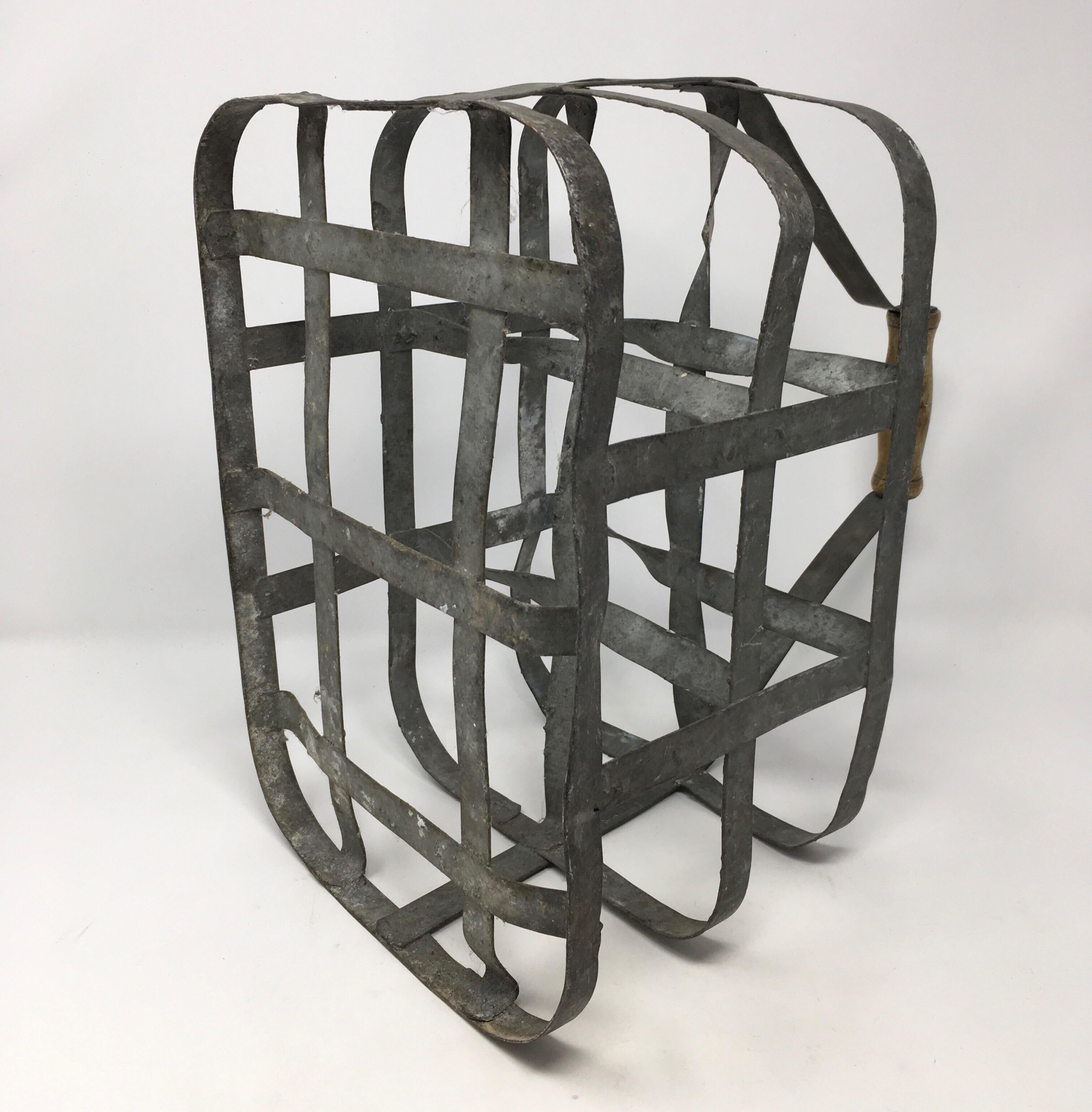 Early 20th Century French Six Bottle Wine Carrier Basket from France 4