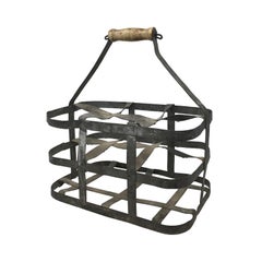 Early 20th Century French Six Bottle Wine Carrier Basket from France