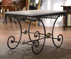 Early 20th Century French Slate Top Iron Pastry Table with Bronze Mounts