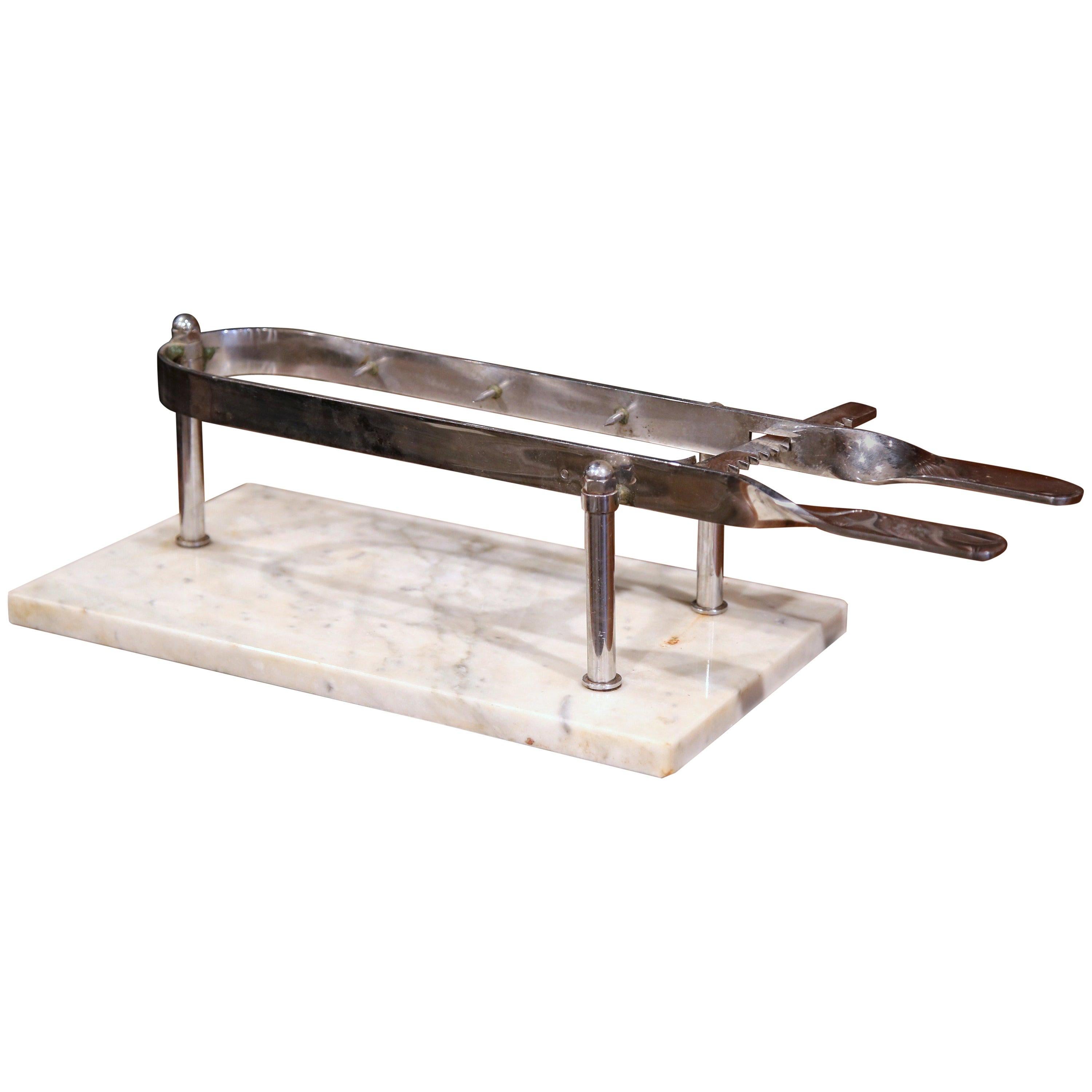 Early 20th Century French Stainless Steel and Marble Butcher Meat Holder