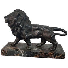 Early 20th Century French Statue of a Lion on Marble Base