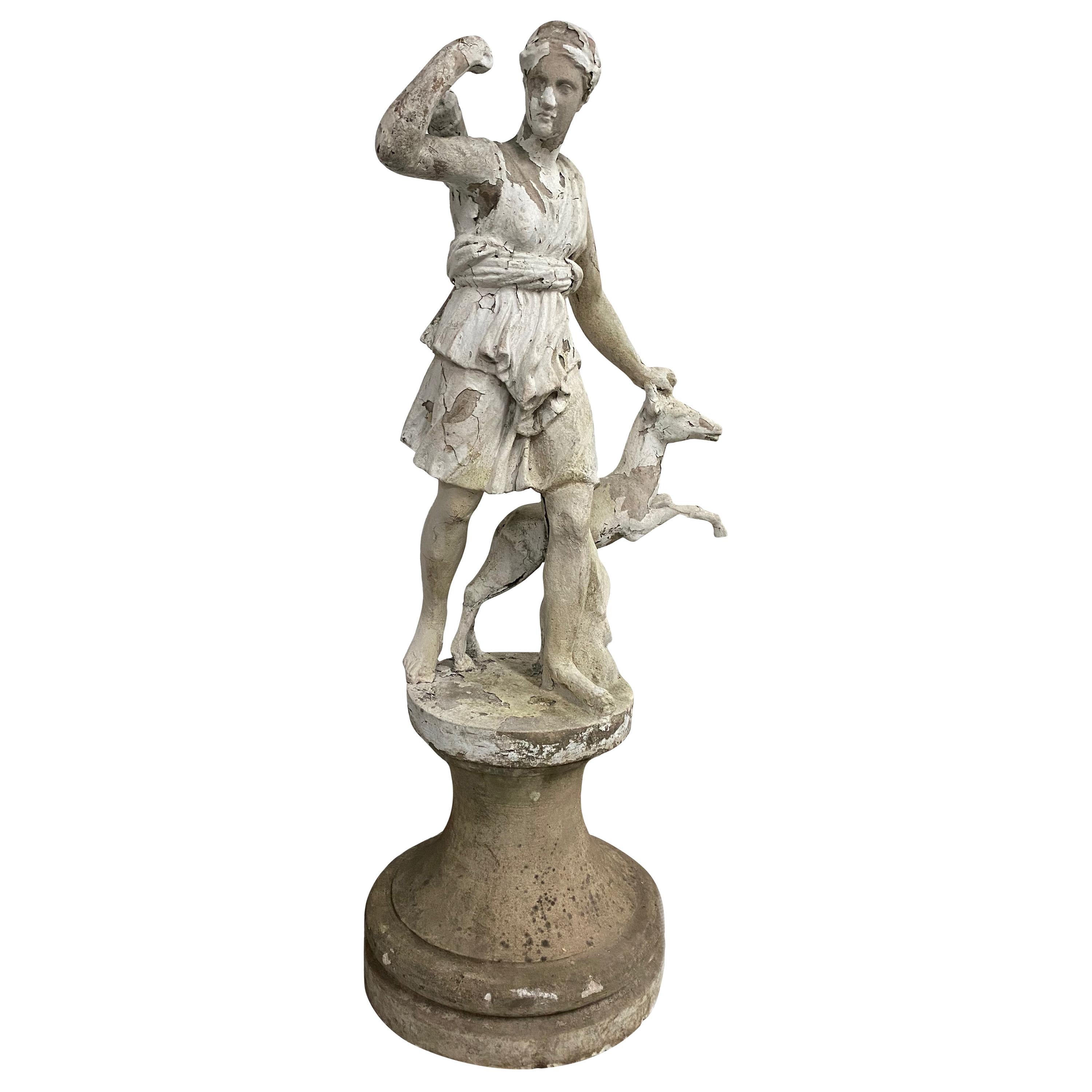 Early 20th Century French Statue of Diana on Stand For Sale