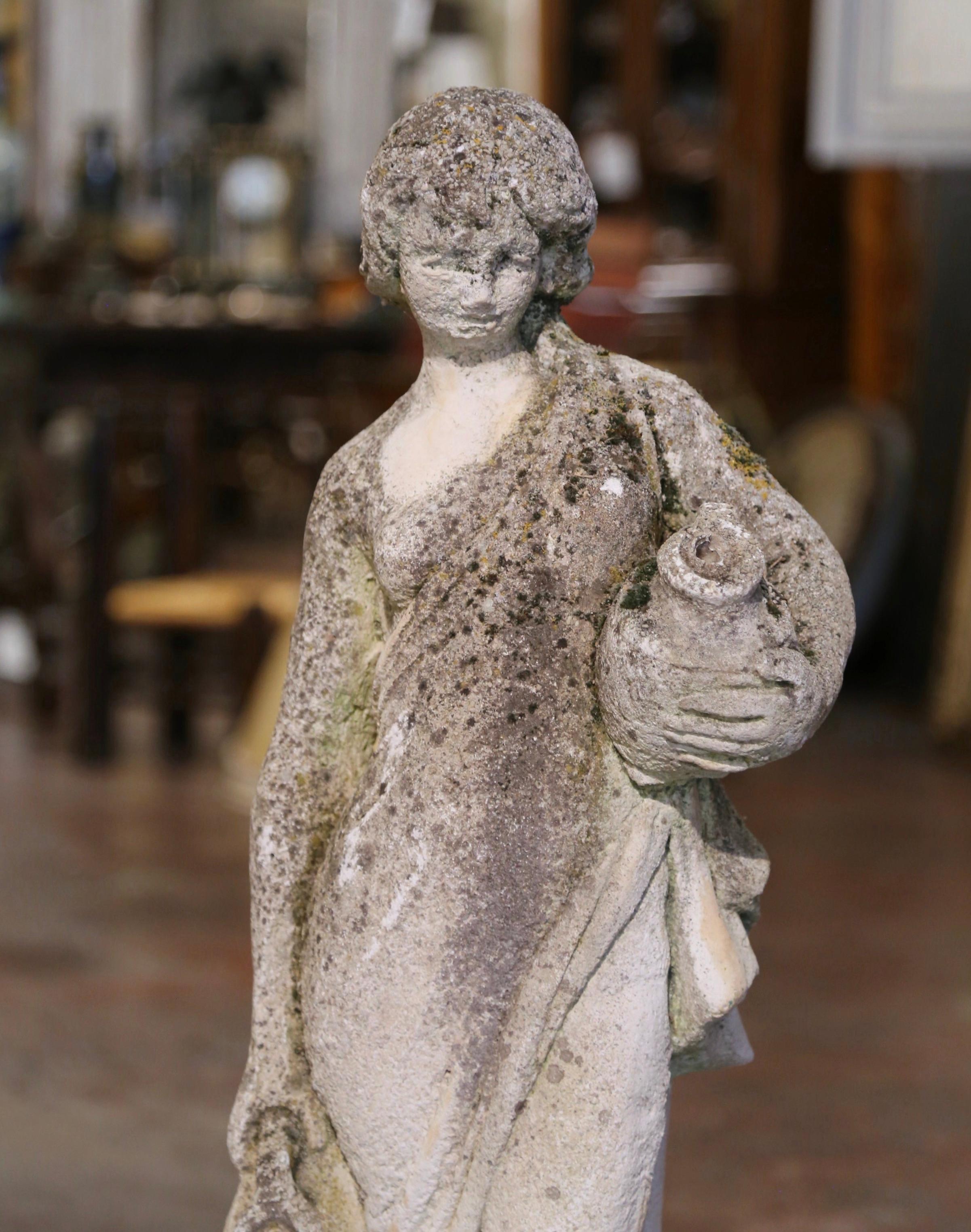 Neoclassical Early 20th Century French Stone Garden Statue of Woman Figure For Sale