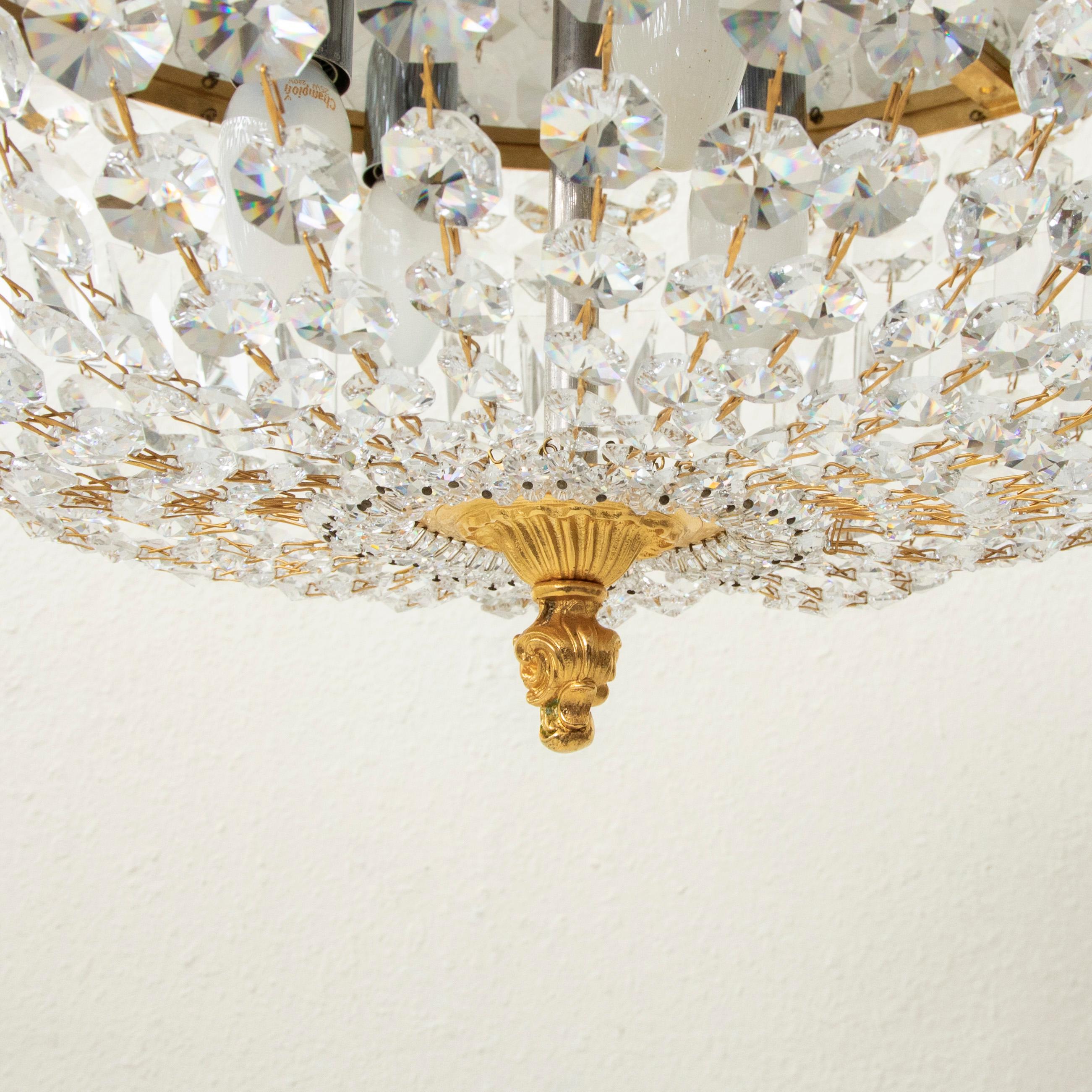 Early 20th Century French Strass Crystal and Brass Flush Mount Chandelier For Sale 7