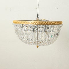 Frühes 20. Jahrhundert Französisch Strass Kristall und Messing Flush Mount Kronleuchter