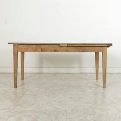 Early 20th Century French Stripped Oak Farm Table or Dining Table with Draw Leaf