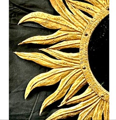 Mid- 20th Century French Sunburst Gold Gilt Metal Wall Mirror
