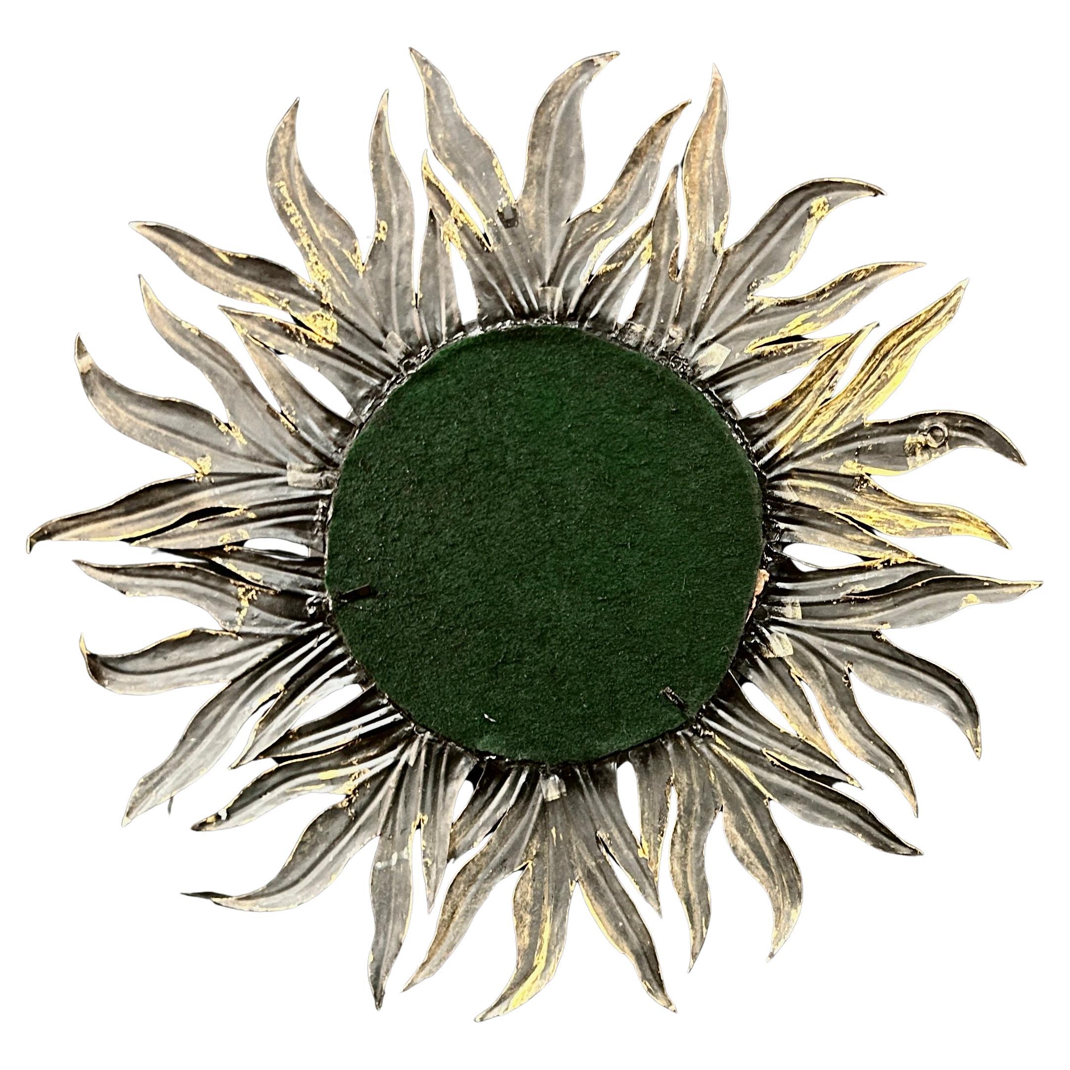 Mid- 20th Century French Sunburst Gold Gilt Metal Wall Mirror For Sale 2