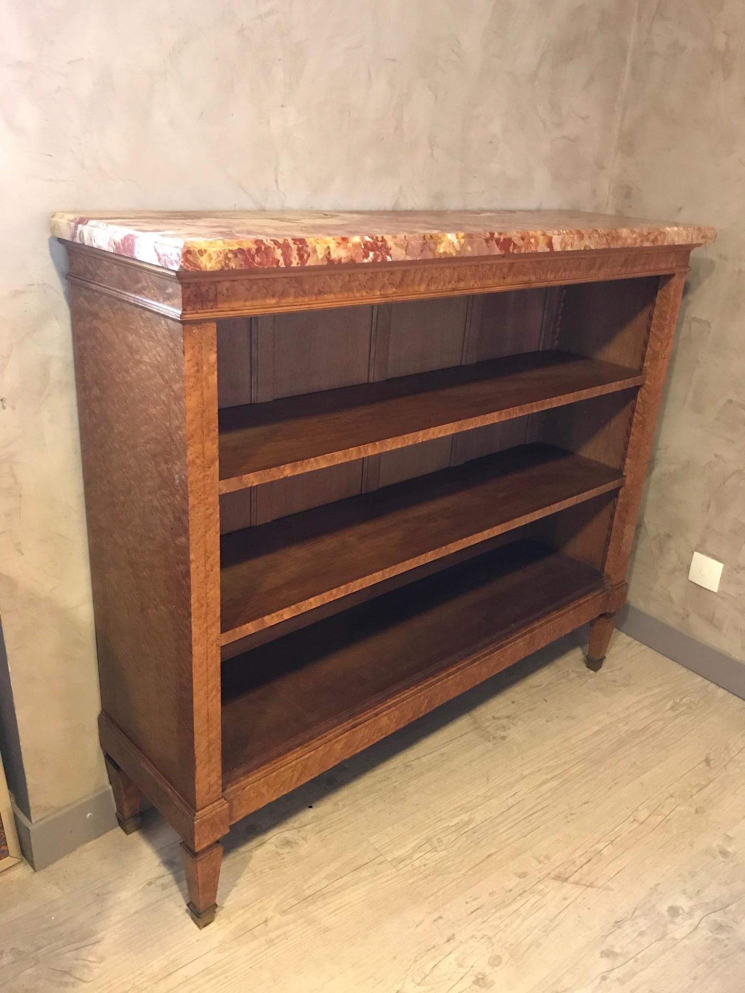 Early 20th Century French Sycamore Veneer and Marble Top Bibliotheque, 1920s For Sale 8