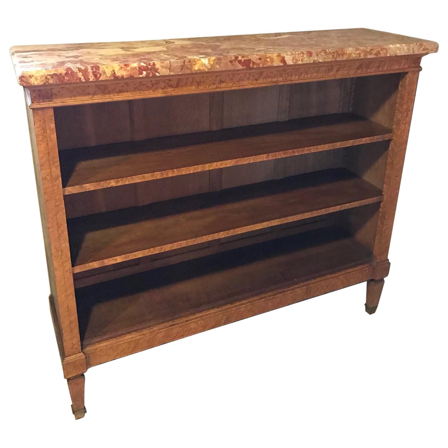 Early 20th Century French Sycamore Veneer and Marble Top Bibliotheque, 1920s For Sale