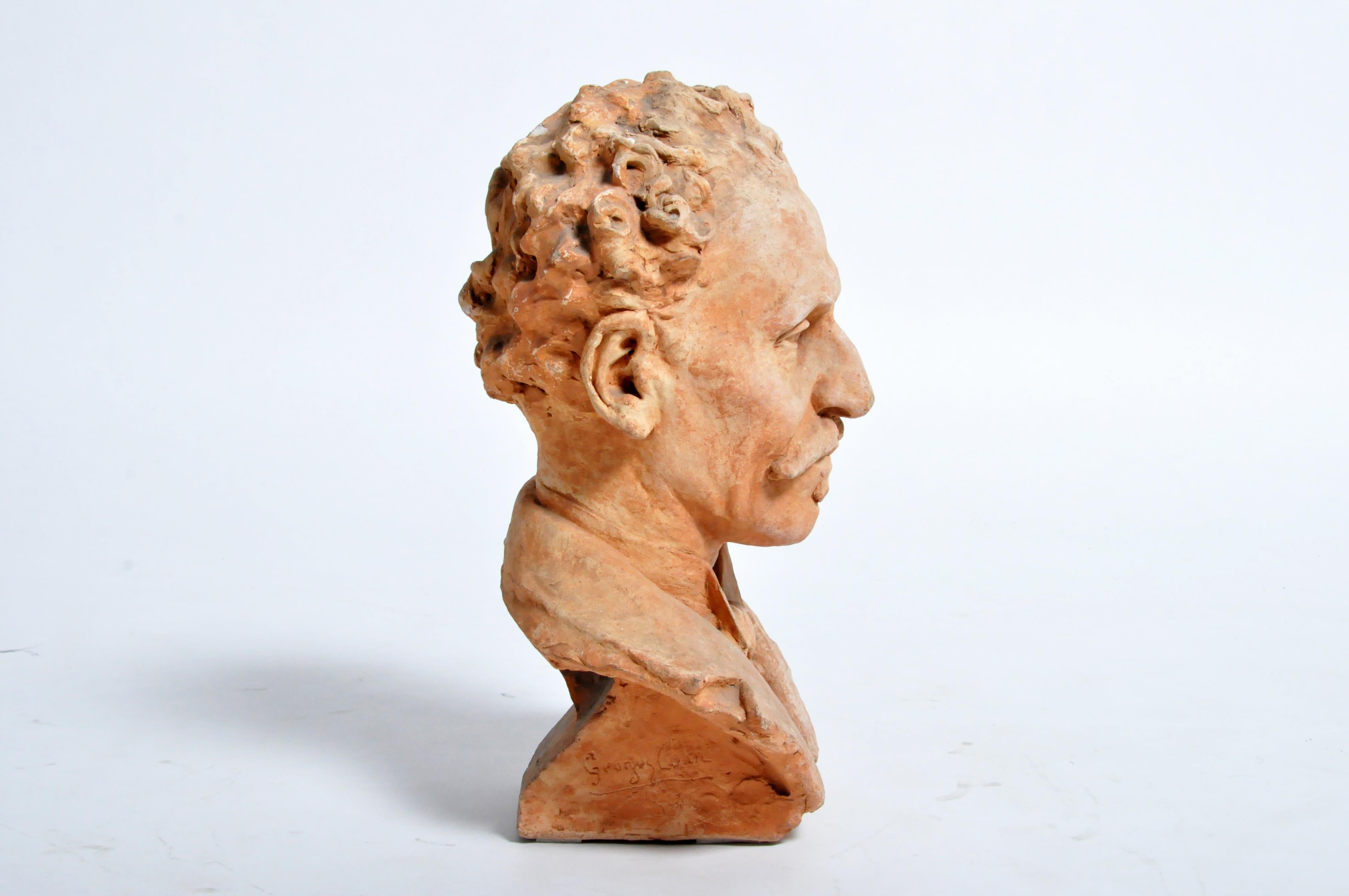 Early 20th Century French Terracotta Bust of a Gentleman In Good Condition In Chicago, IL