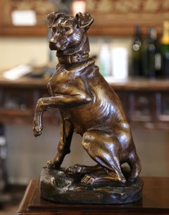 Escultura francesa de terracota de Fox Terrier de principios del siglo XX Firmada T. Cartier