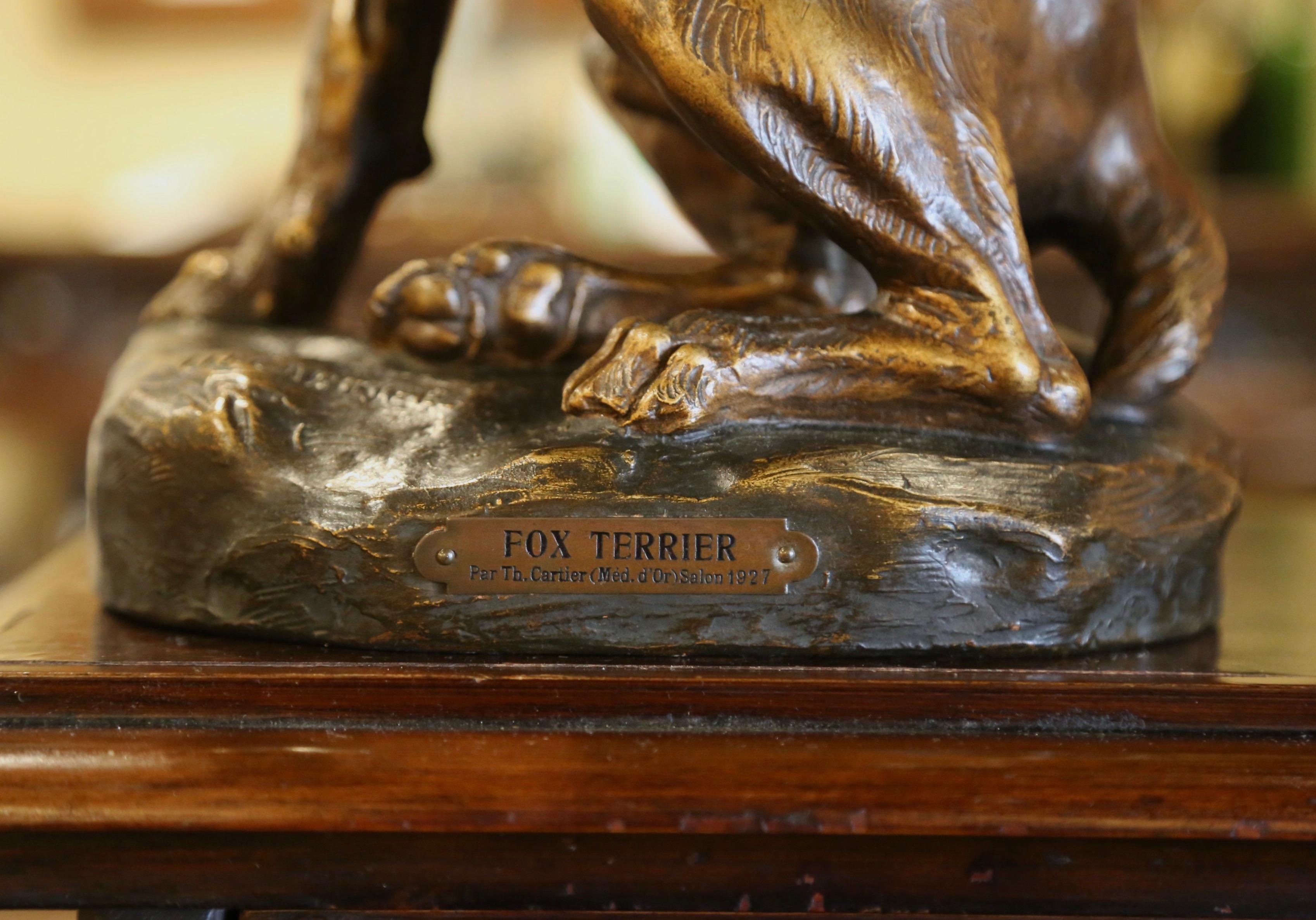Early 20th Century French Terracotta Fox Terrier Sculpture Signed T. Cartier In Excellent Condition For Sale In Dallas, TX