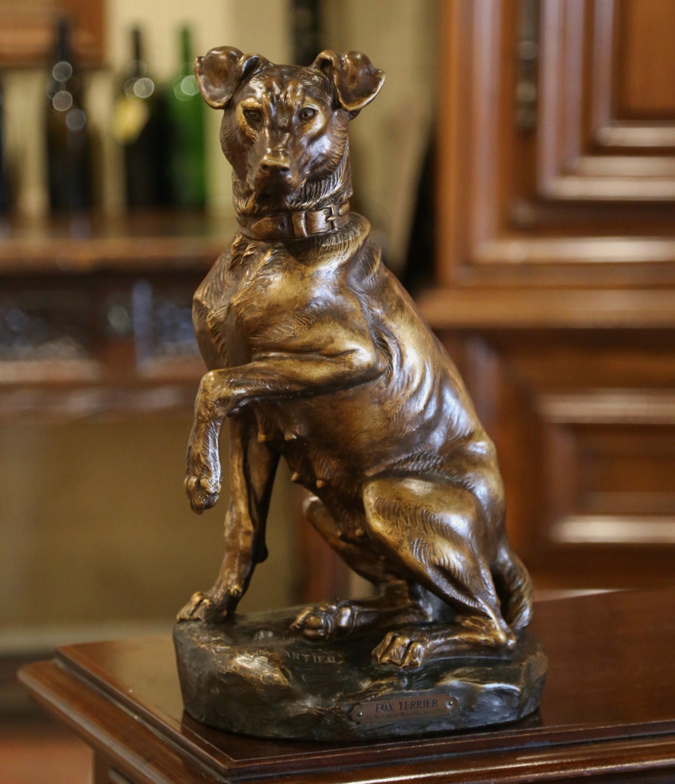 Early 20th Century French Terracotta Fox Terrier Sculpture Signed T. Cartier For Sale 2