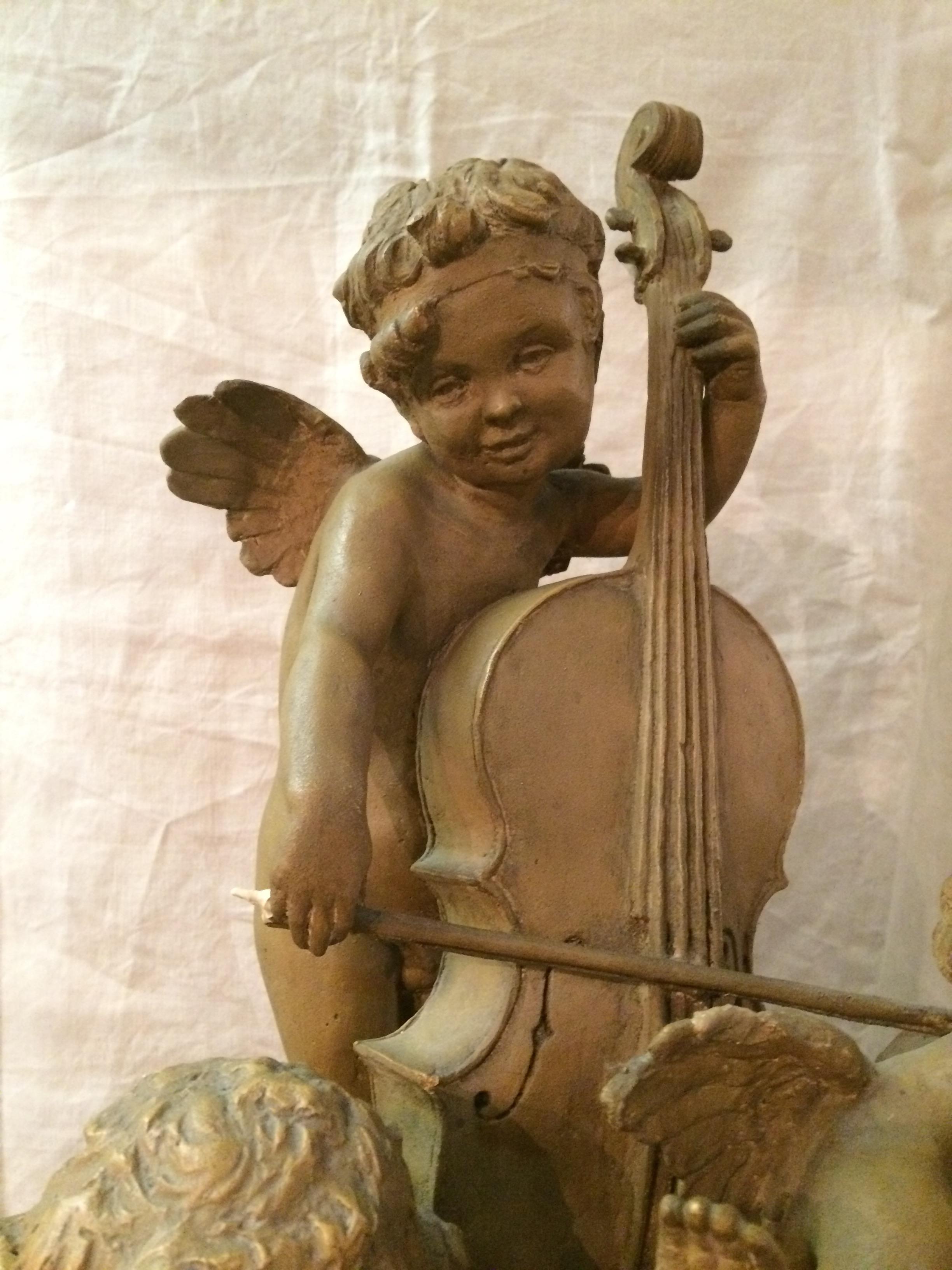 Early 20th Century French Terracotta Musician Angels Statue Signed Delaspre For Sale 1